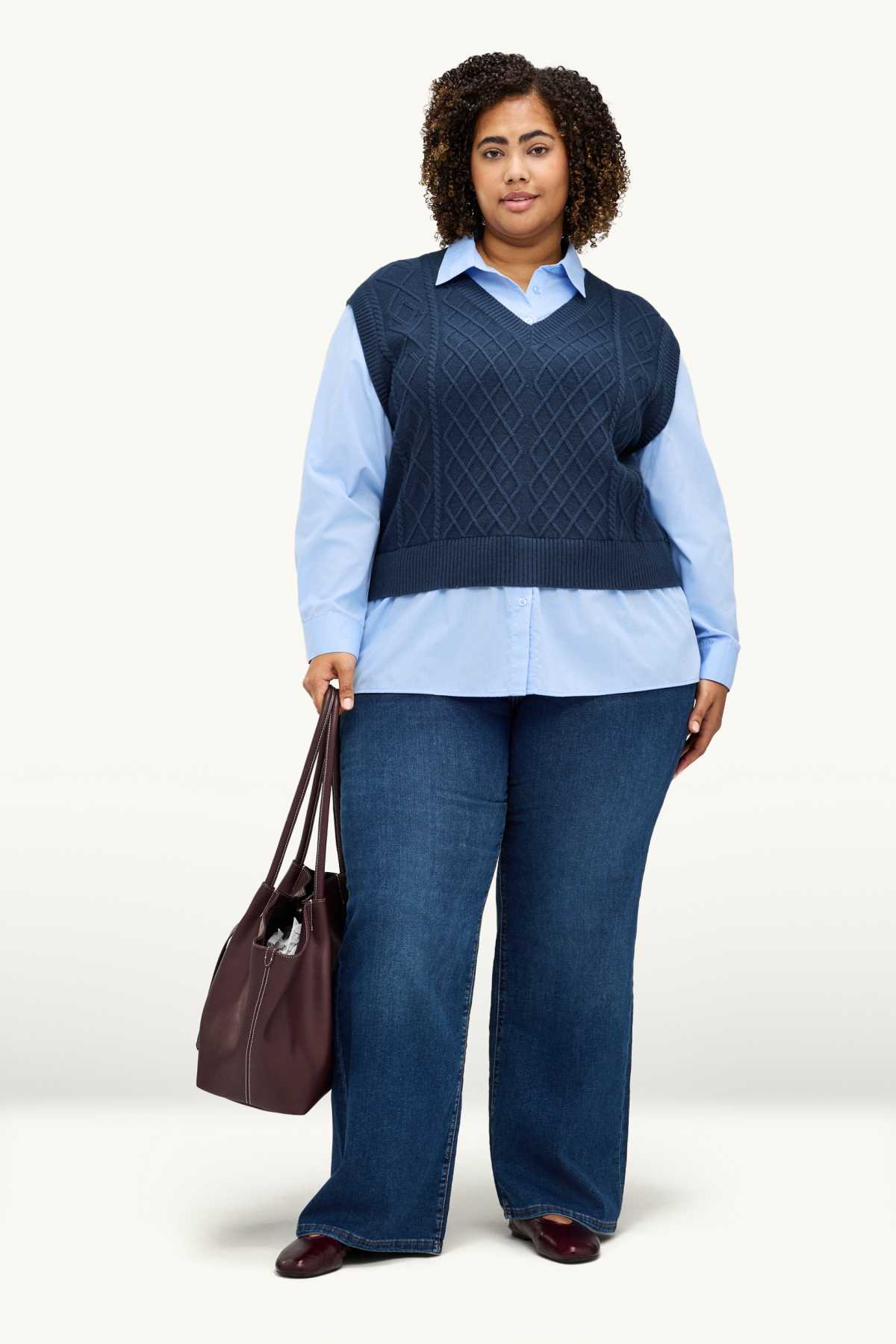 Slipover - 2-in-1 look - cable knit pattern - dark blue