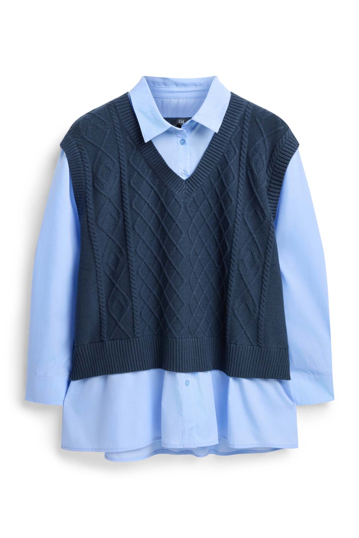 Slipover - 2-in-1 look - cable knit pattern - dark blue