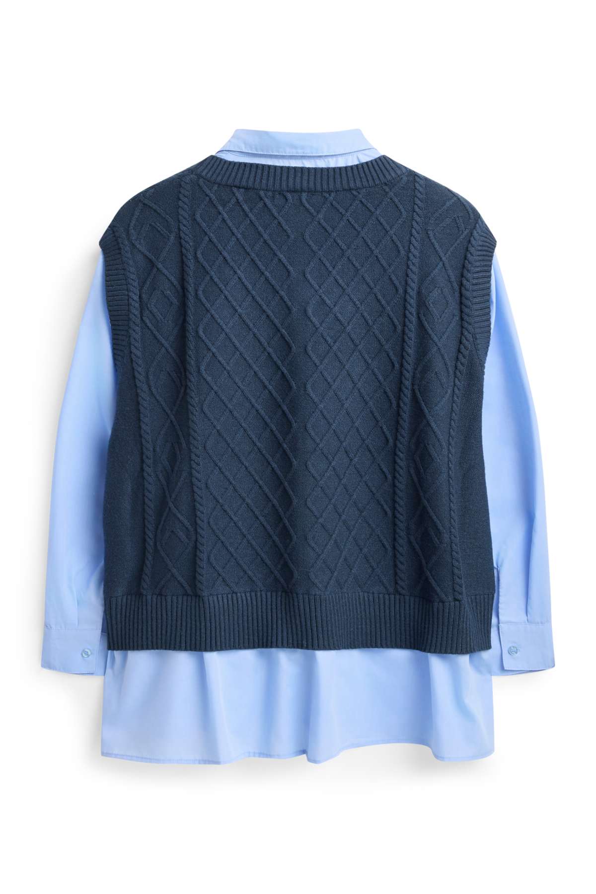 Slipover - 2-in-1 look - cable knit pattern - dark blue