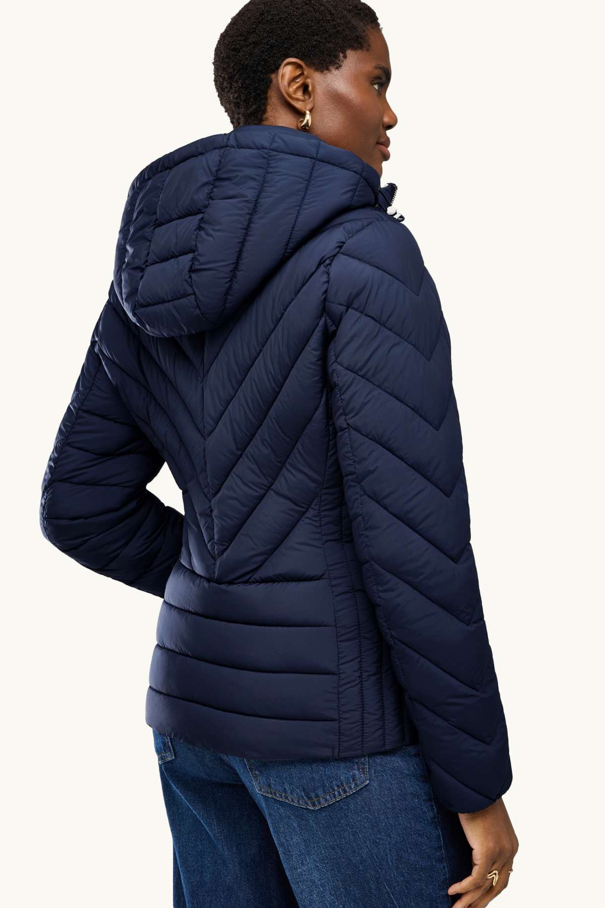 Quilted jacket with hood - lined - dark blue
