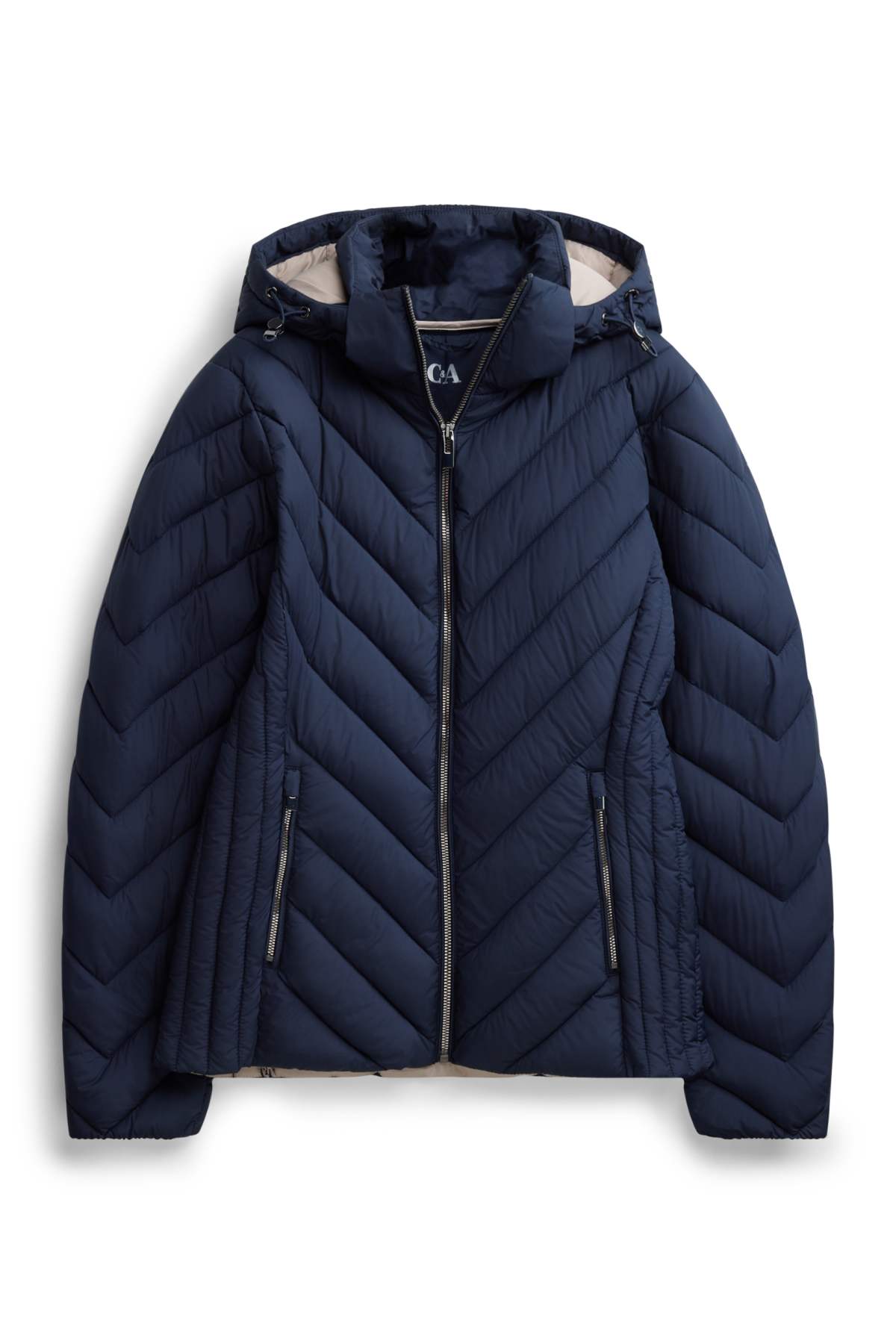 Quilted jacket with hood - lined - dark blue