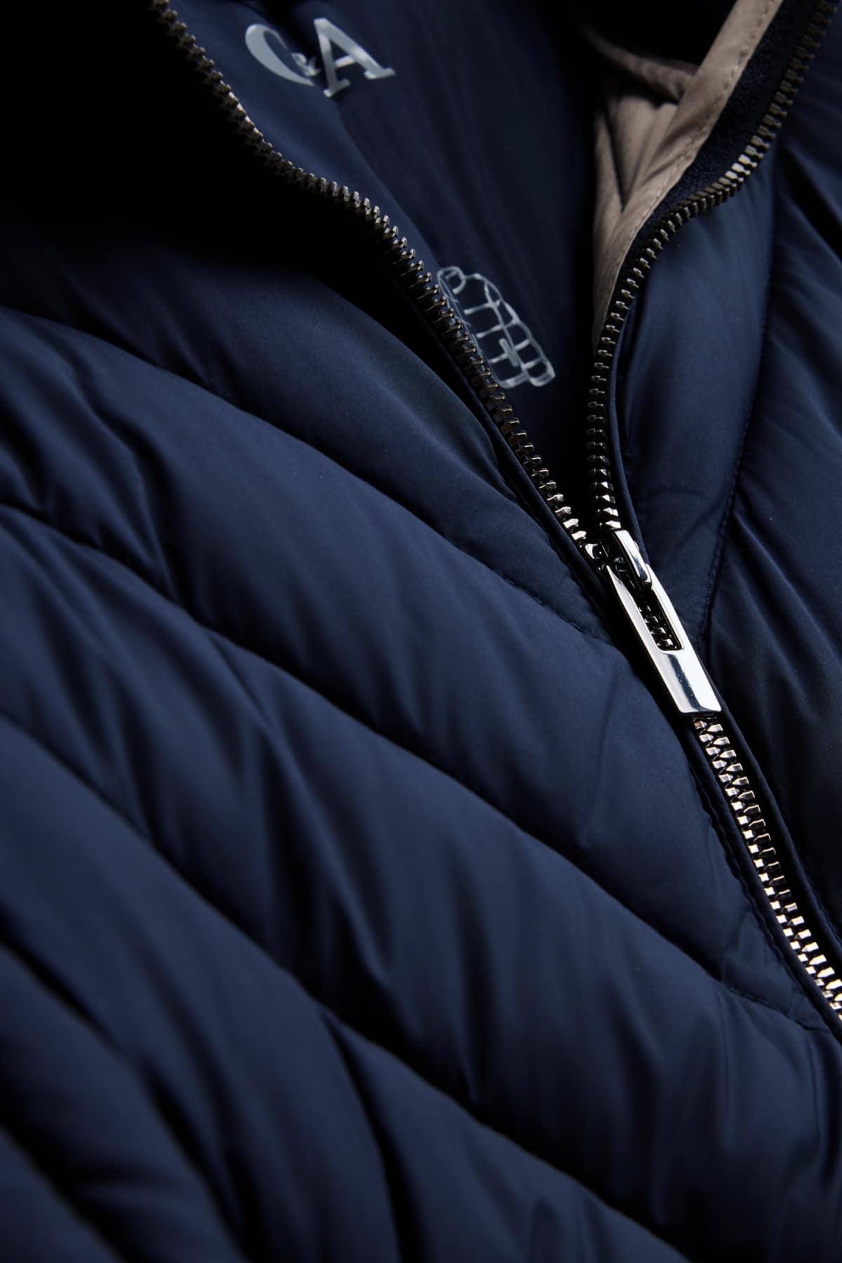 Quilted jacket with hood - lined - dark blue