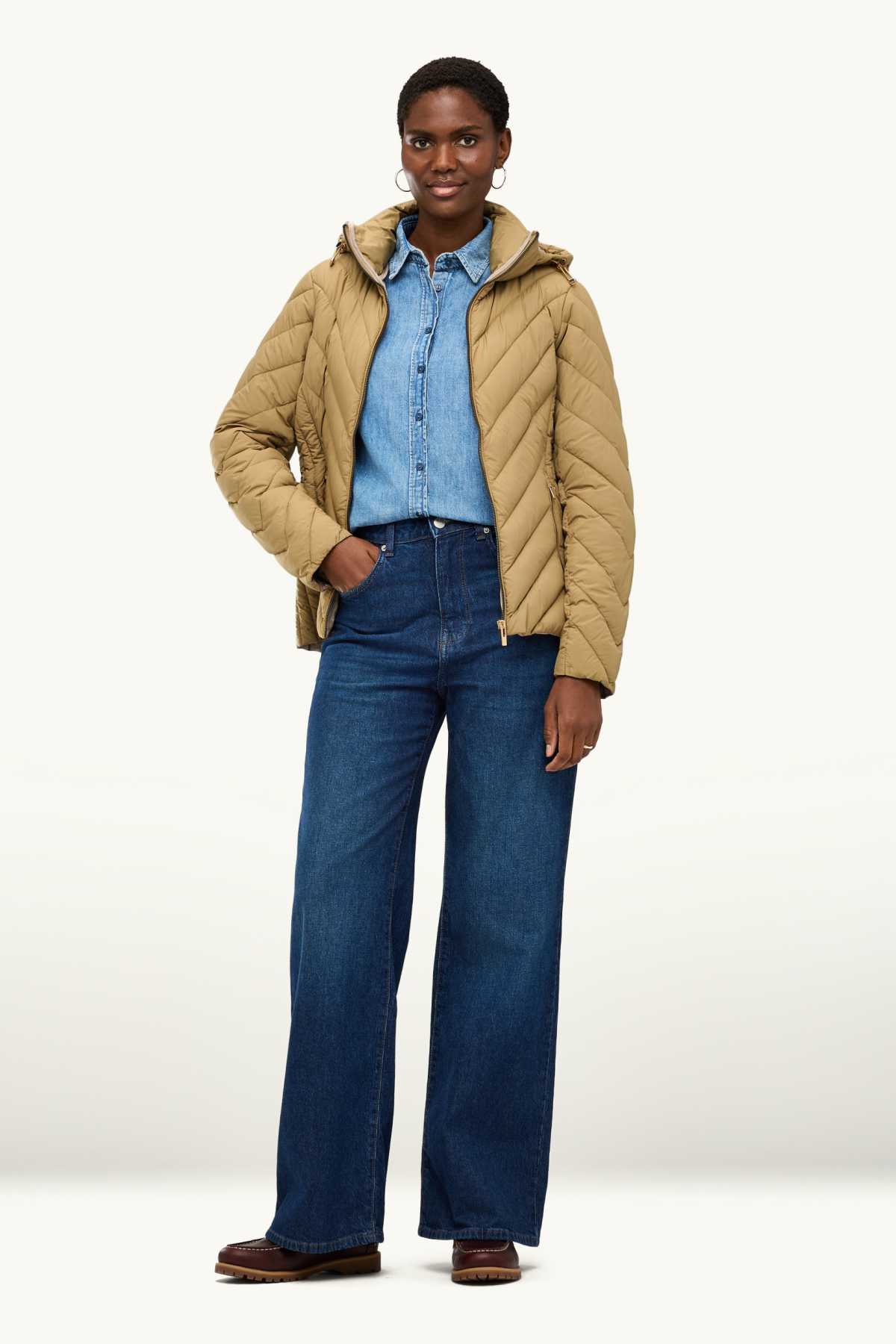 Quilted jacket with hood - lined - khaki