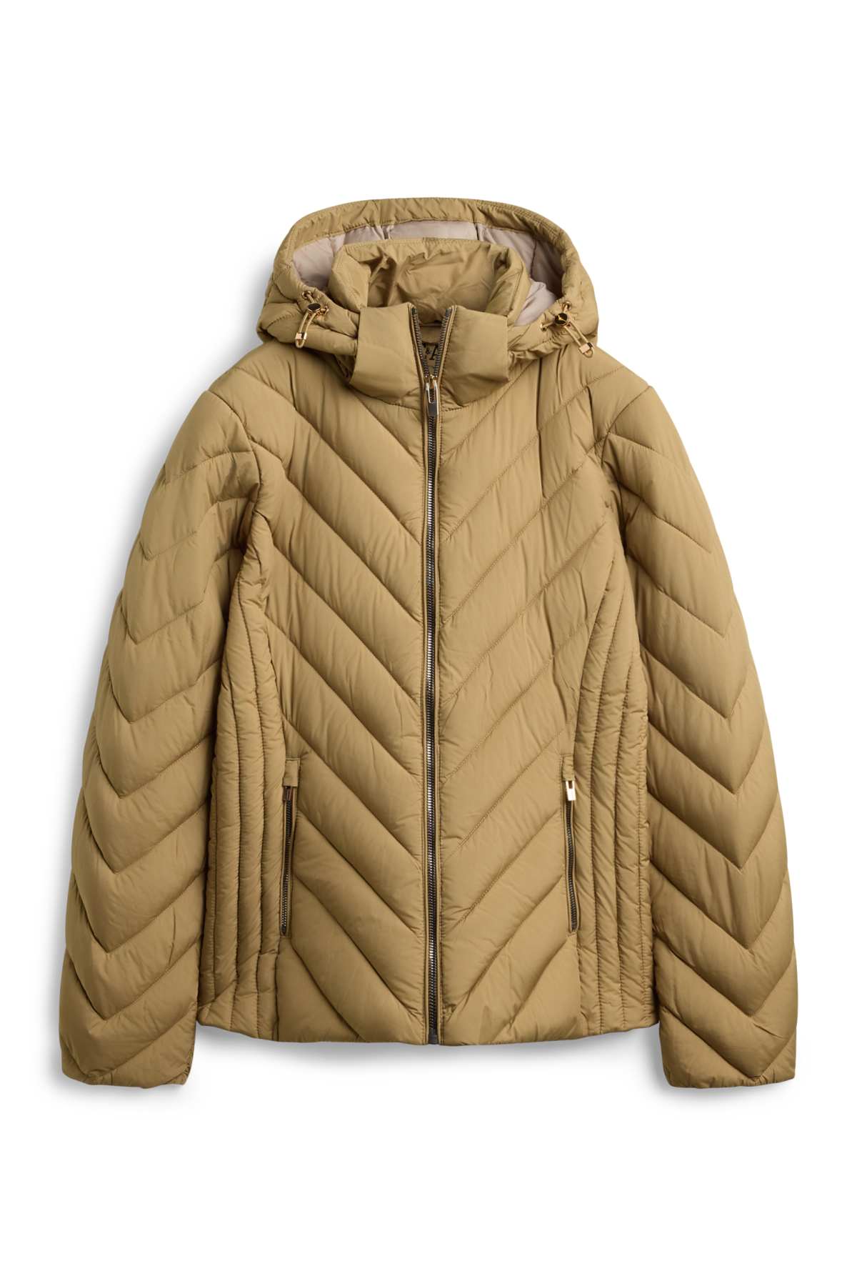 Quilted jacket with hood - lined - khaki