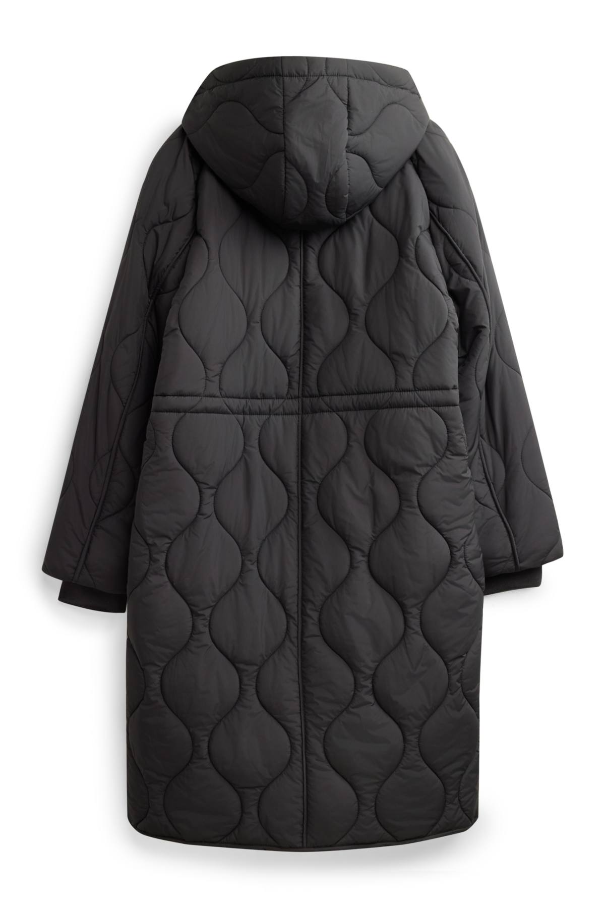 Quilted coat with hood - lined - black
