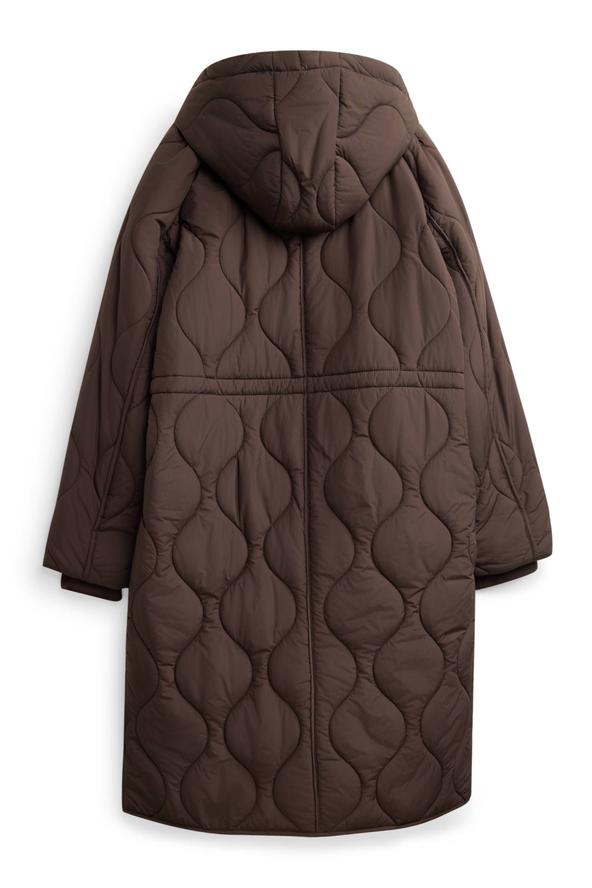 Quilted coat with hood - lined - brown