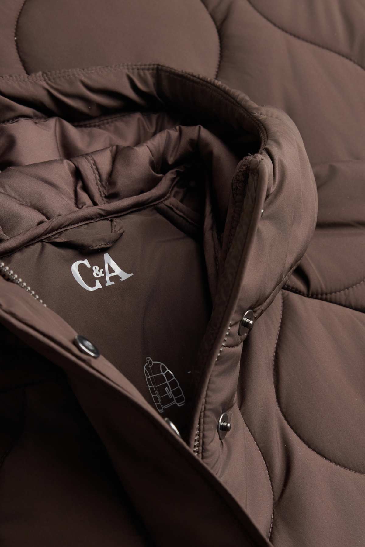Quilted coat with hood - lined - brown
