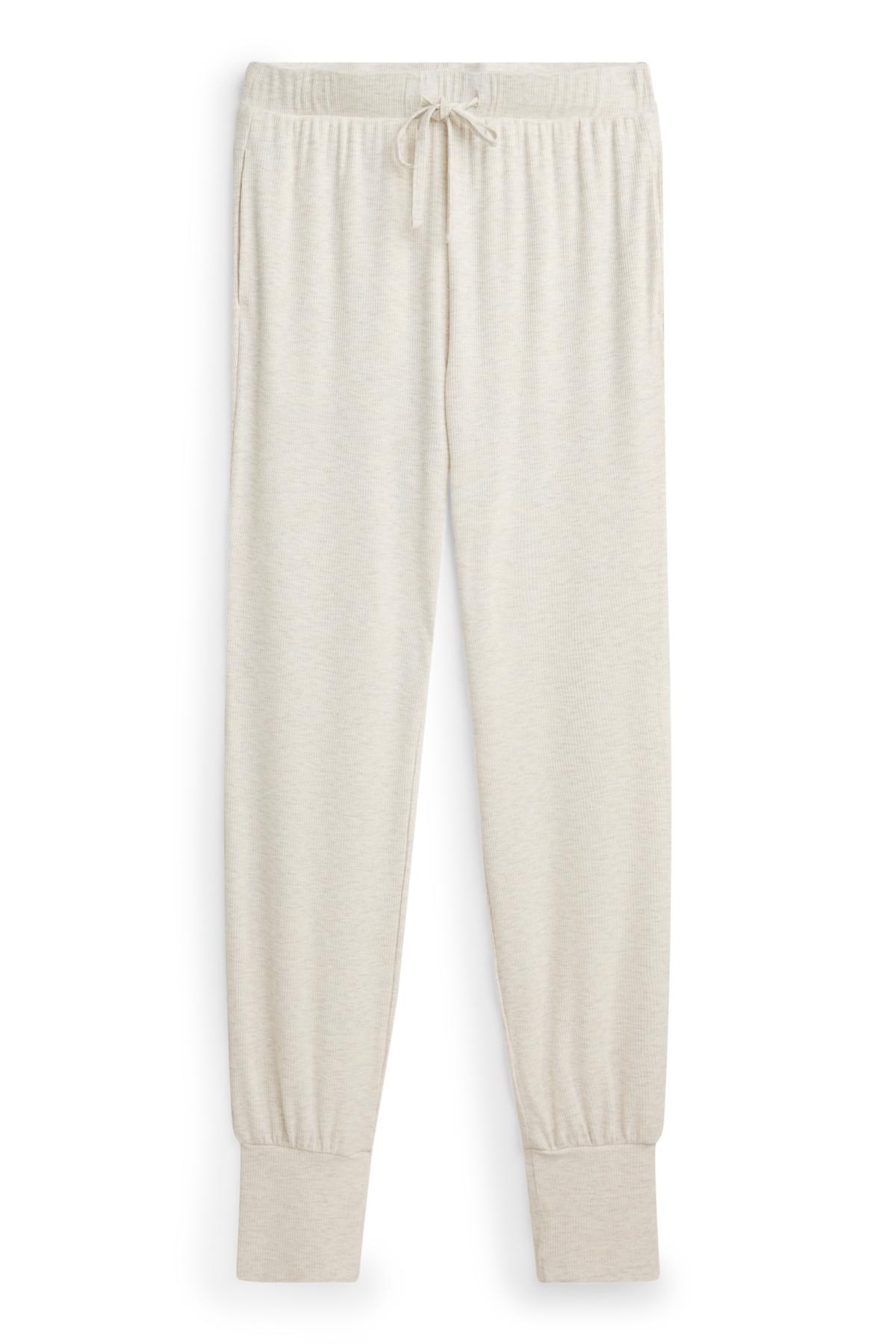 Pyjama bottoms - ribbed - light beige