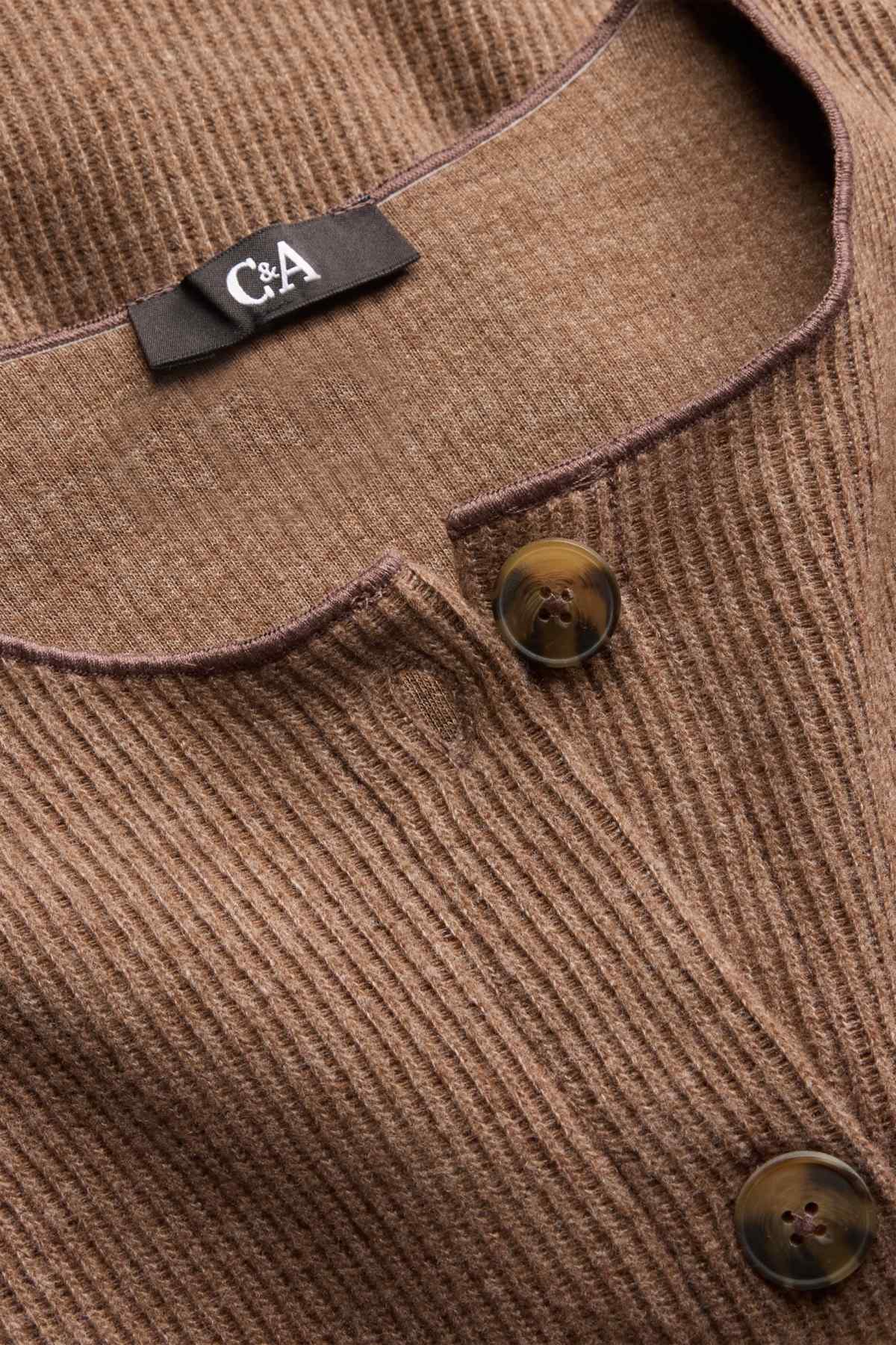 Cardigan - ribbed - brown