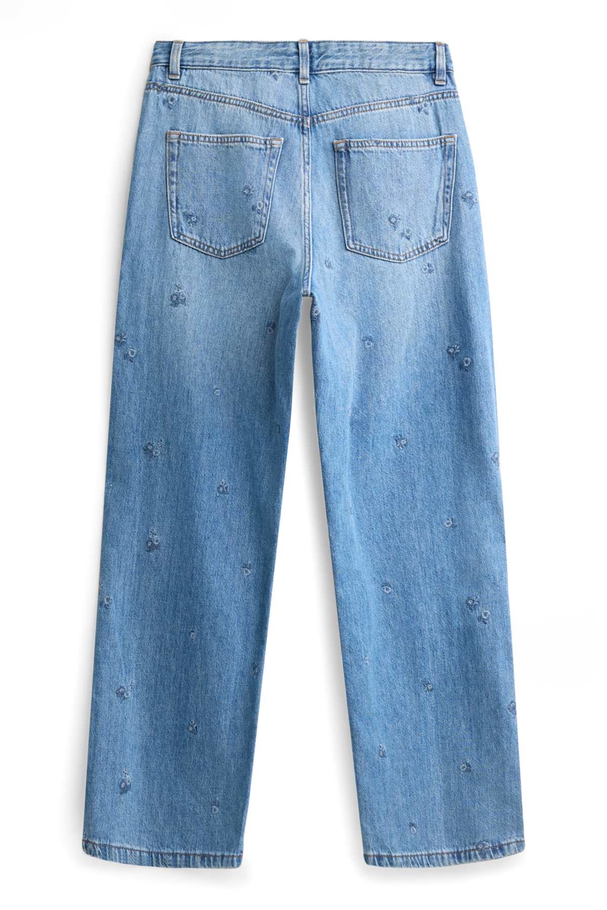 Baggy jeans - mid-rise waist - floral - blue denim