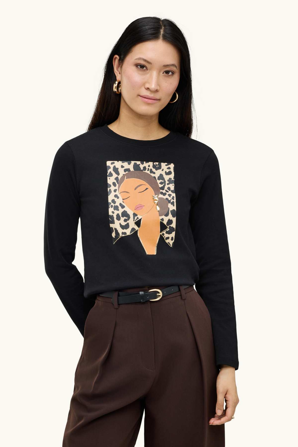 Long sleeve top - regular fit - shiny - black