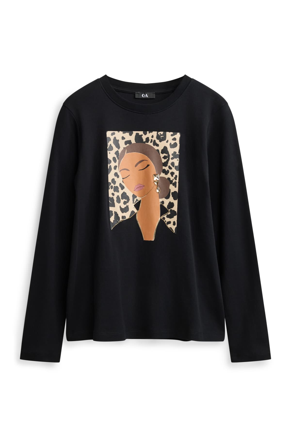 Long sleeve top - regular fit - shiny - black