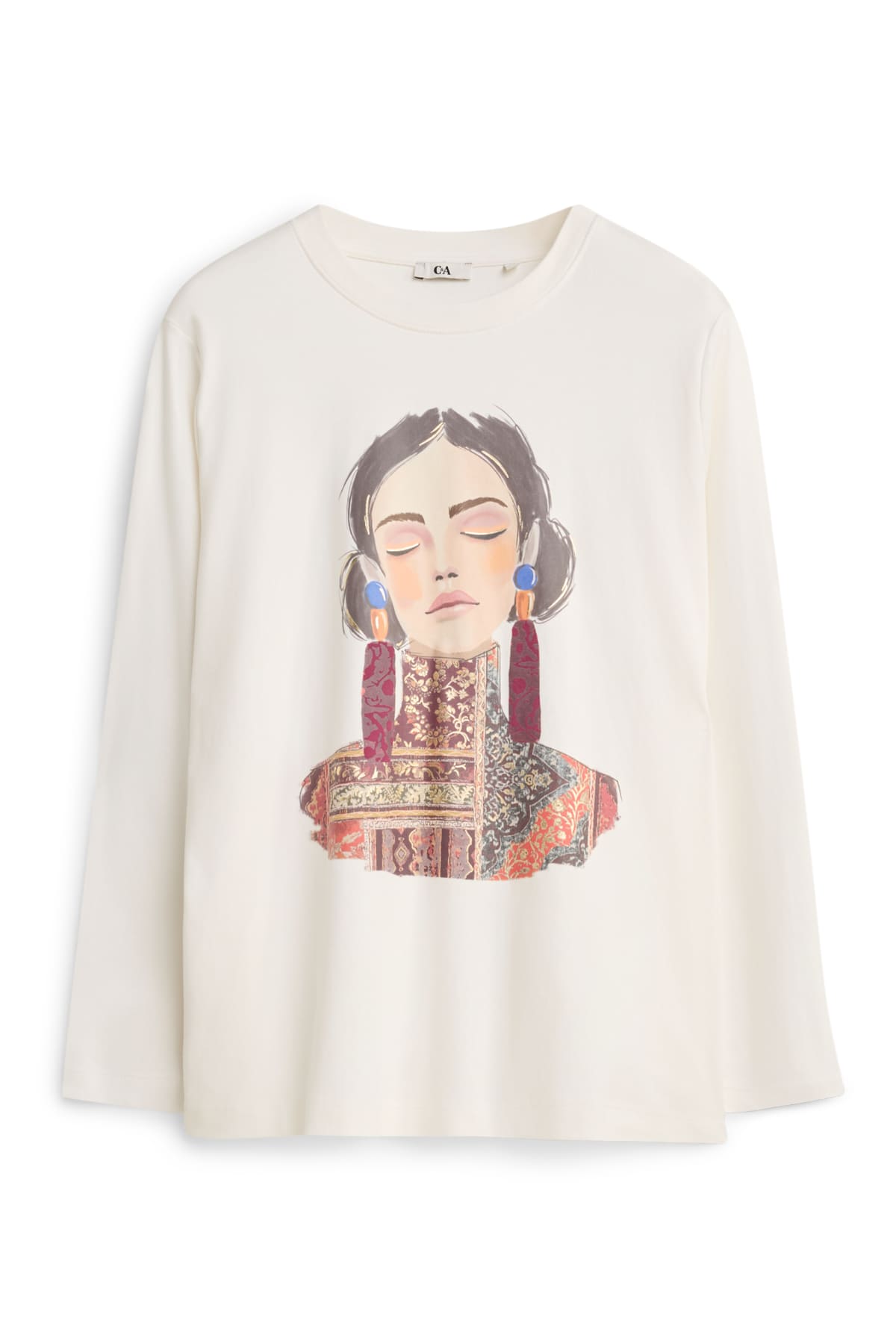 Long sleeve top - regular fit - shiny - white