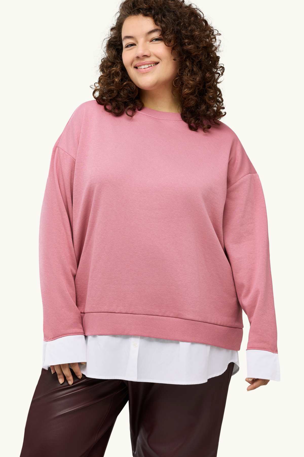 Sweatshirt - 2-in-1 look - white / rose