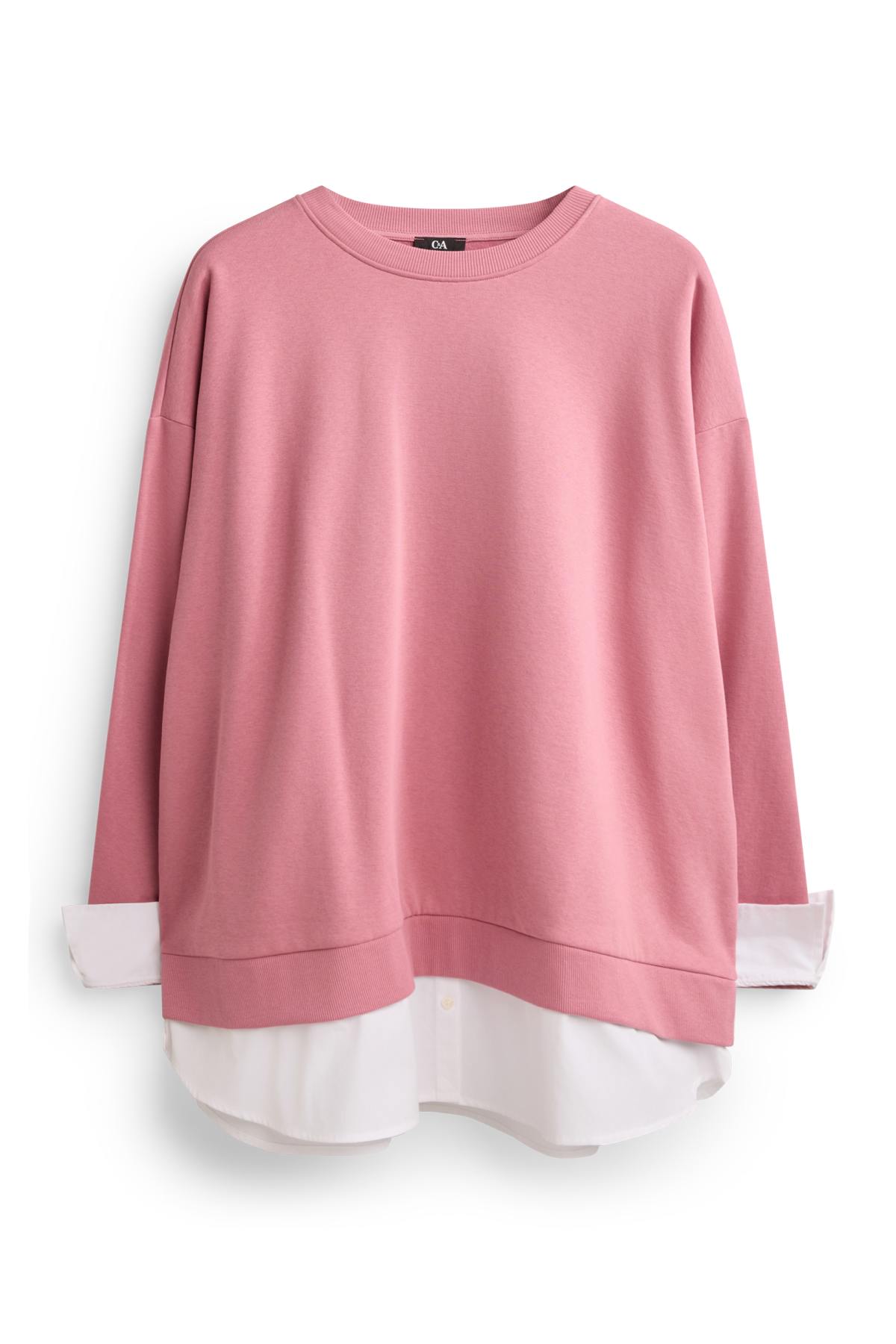 Sweatshirt - 2-in-1 look - white / rose