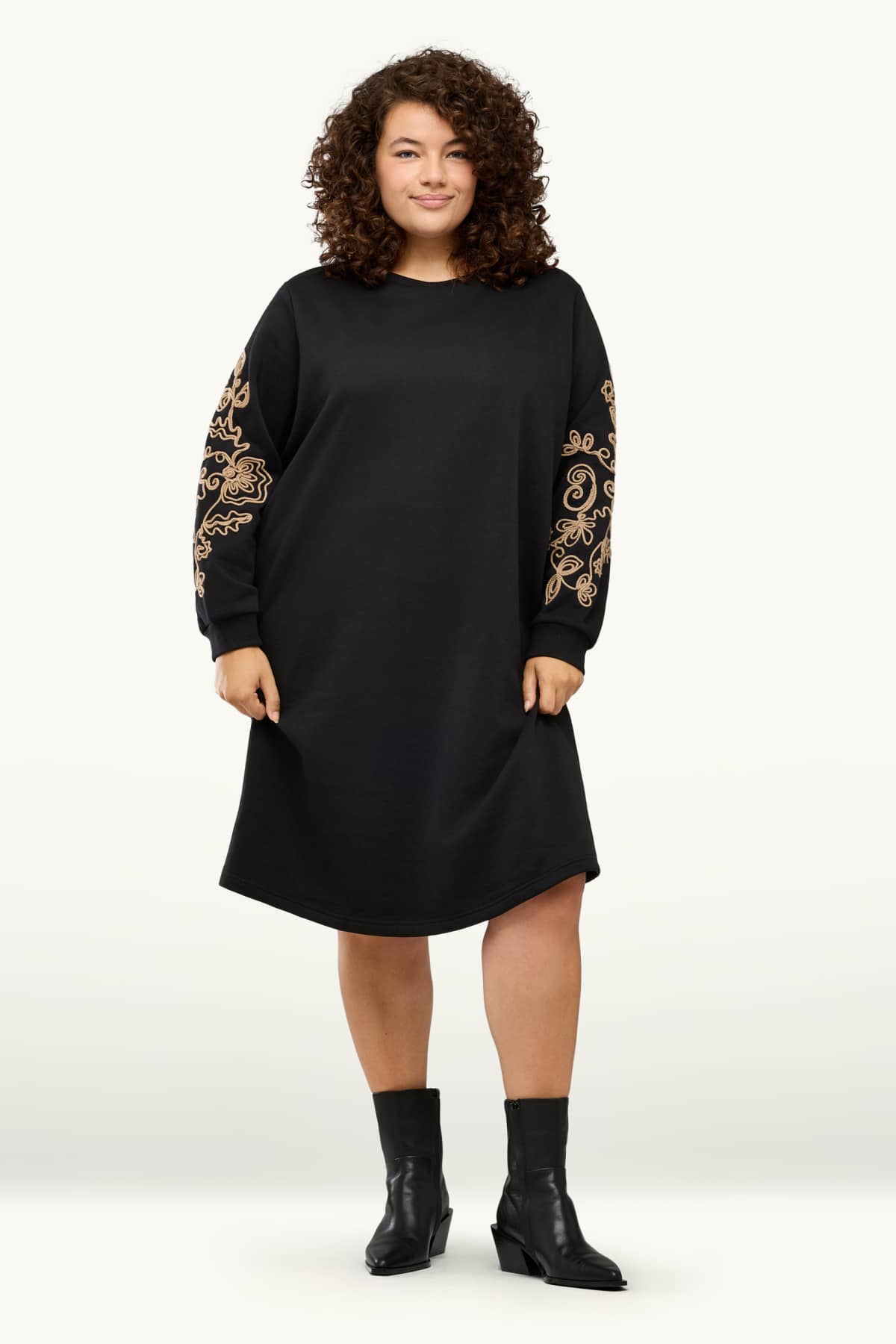 Sweatshirt dress - straight fit - embroidered - black