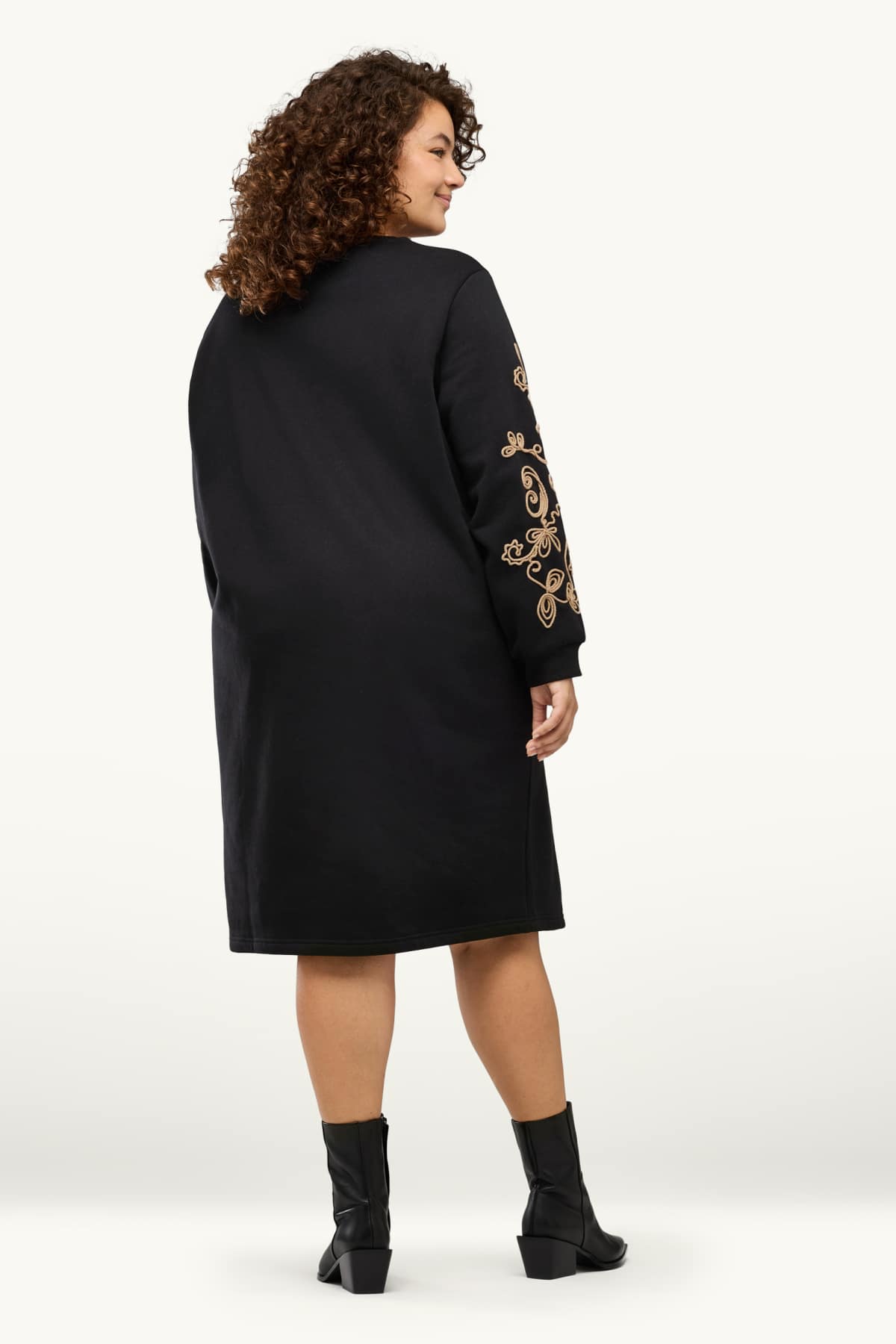 Sweatshirt dress - straight fit - embroidered - black