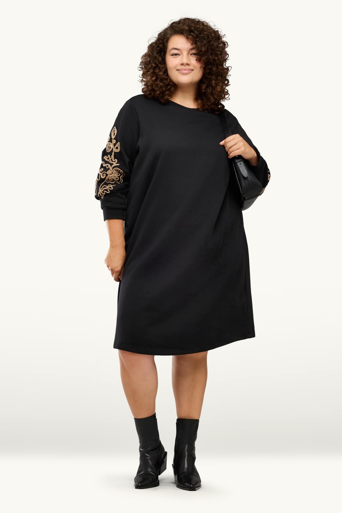 Sweatshirt dress - straight fit - embroidered - black