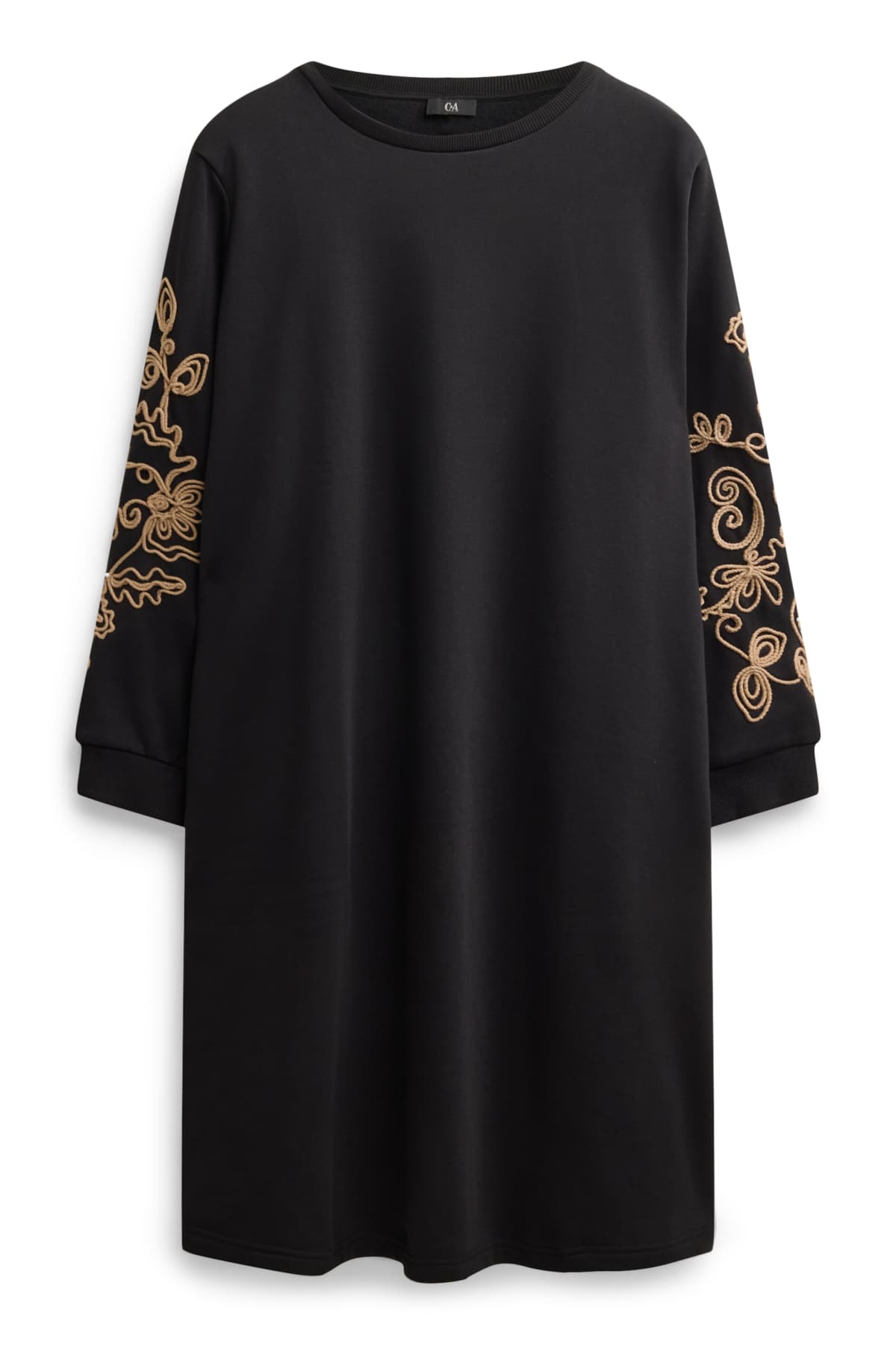 Sweatshirt dress - straight fit - embroidered - black