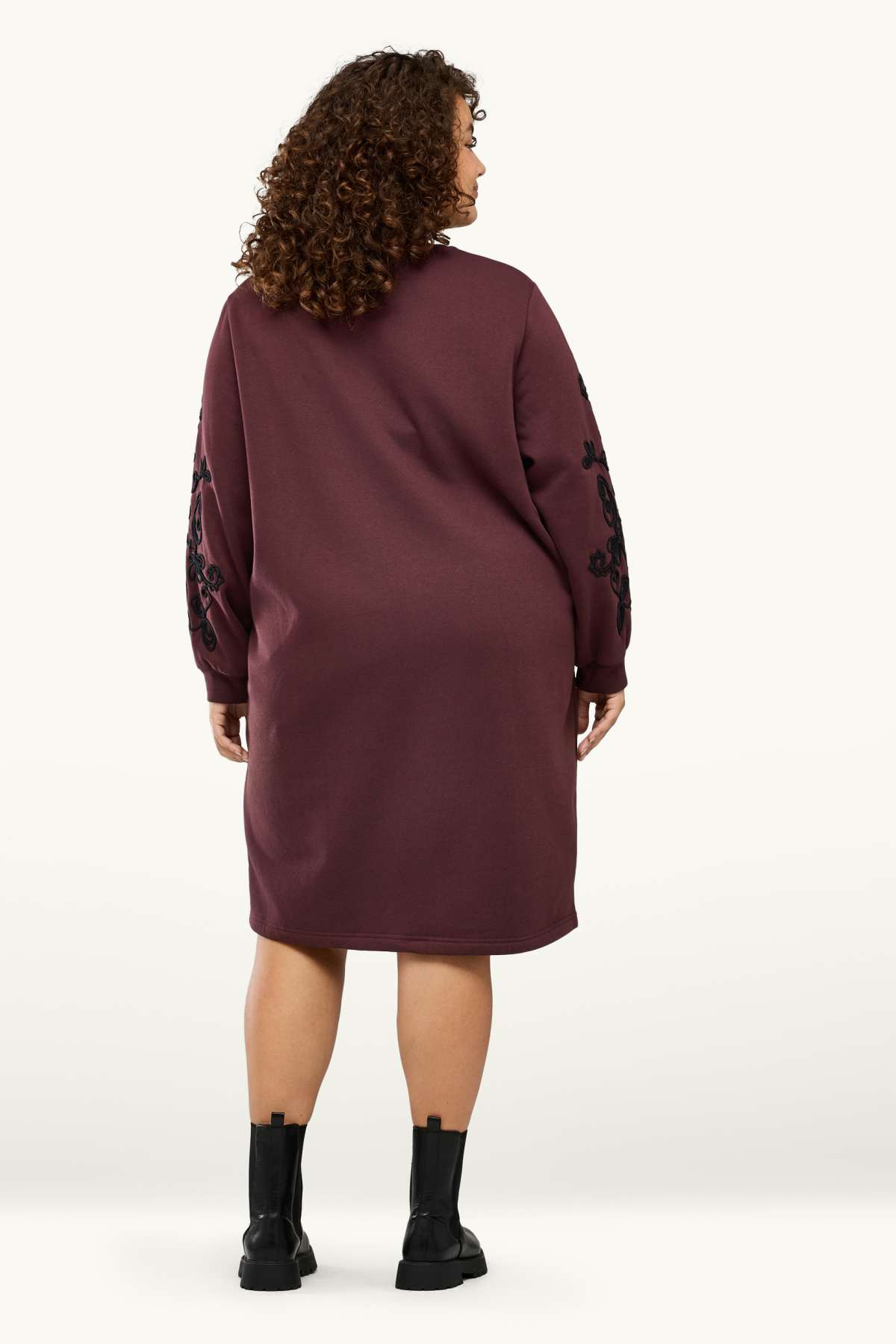 Sweatshirt dress - straight fit - embroidered - brown