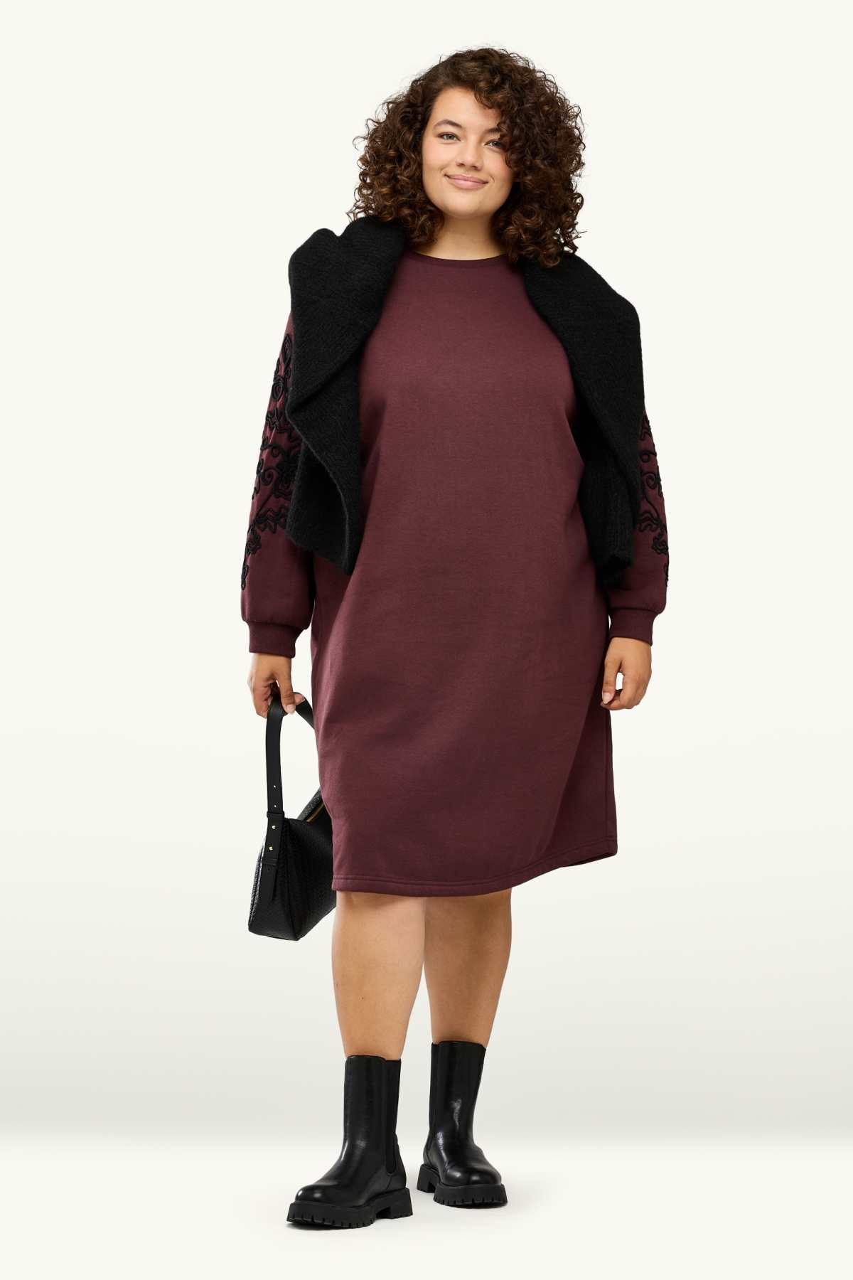 Sweatshirt dress - straight fit - embroidered - brown