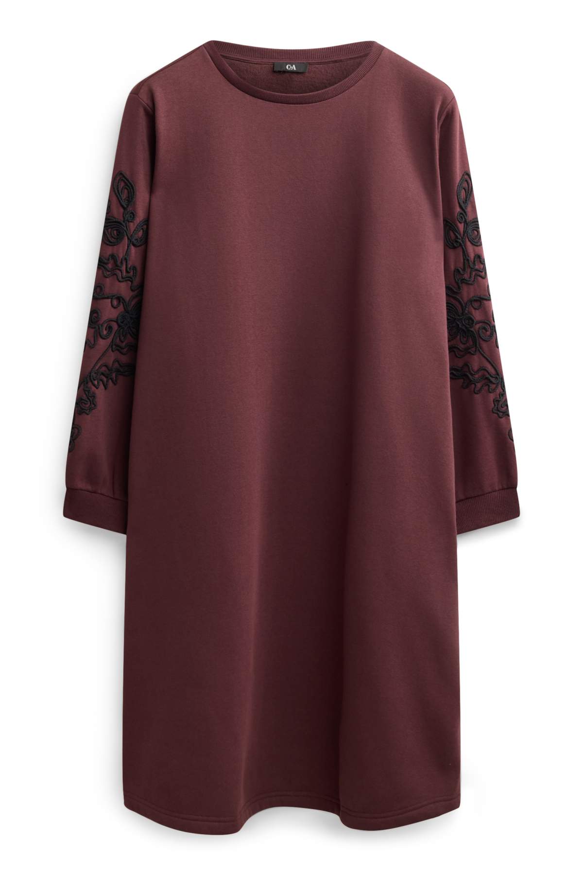 Sweatshirt dress - straight fit - embroidered - brown