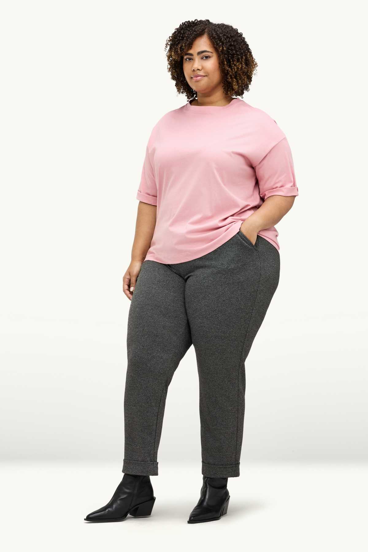 Jersey trousers - mid-rise waist - tapered fit - dark gray