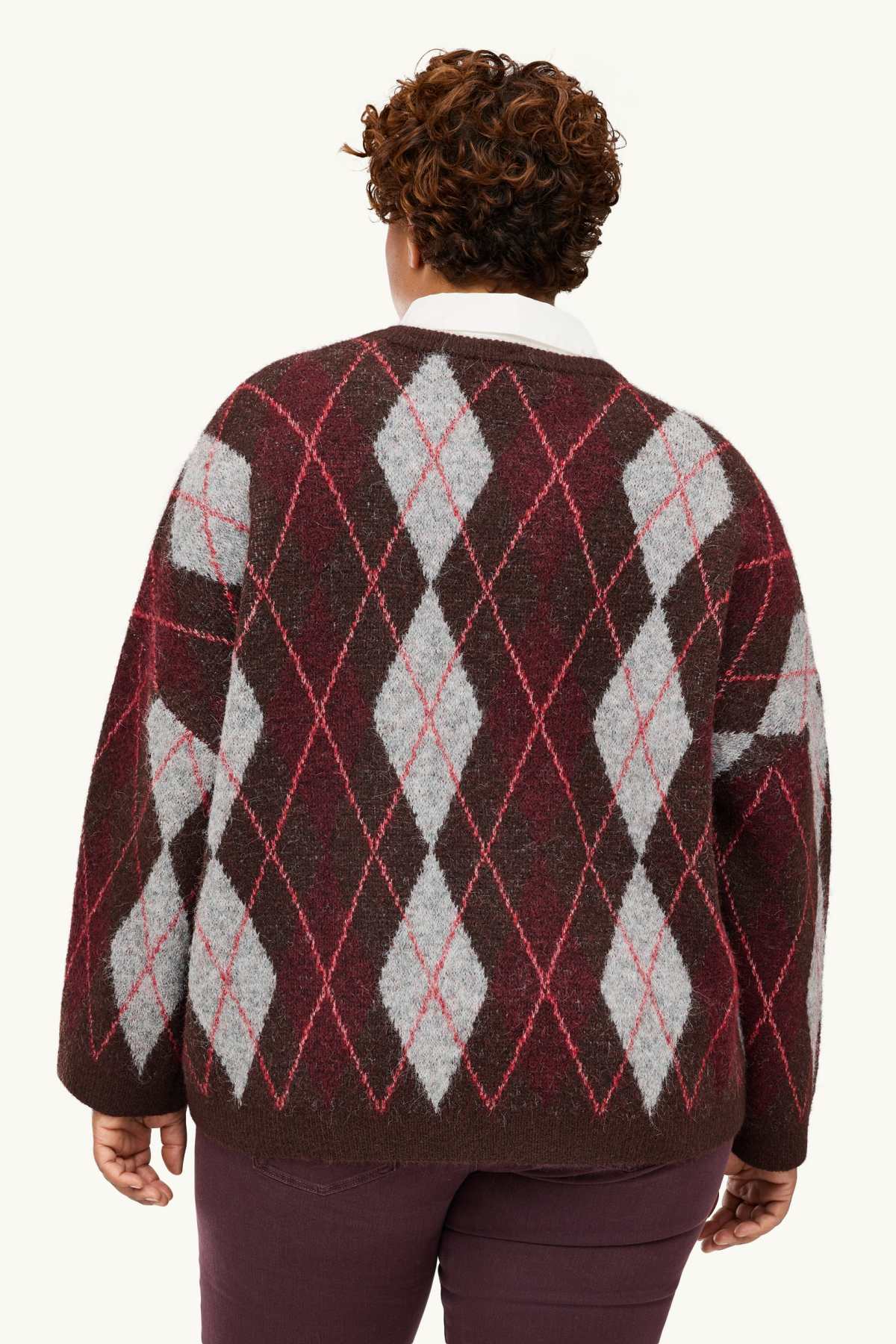 Set - jumper and blouse collar - 2 piece - check - brown