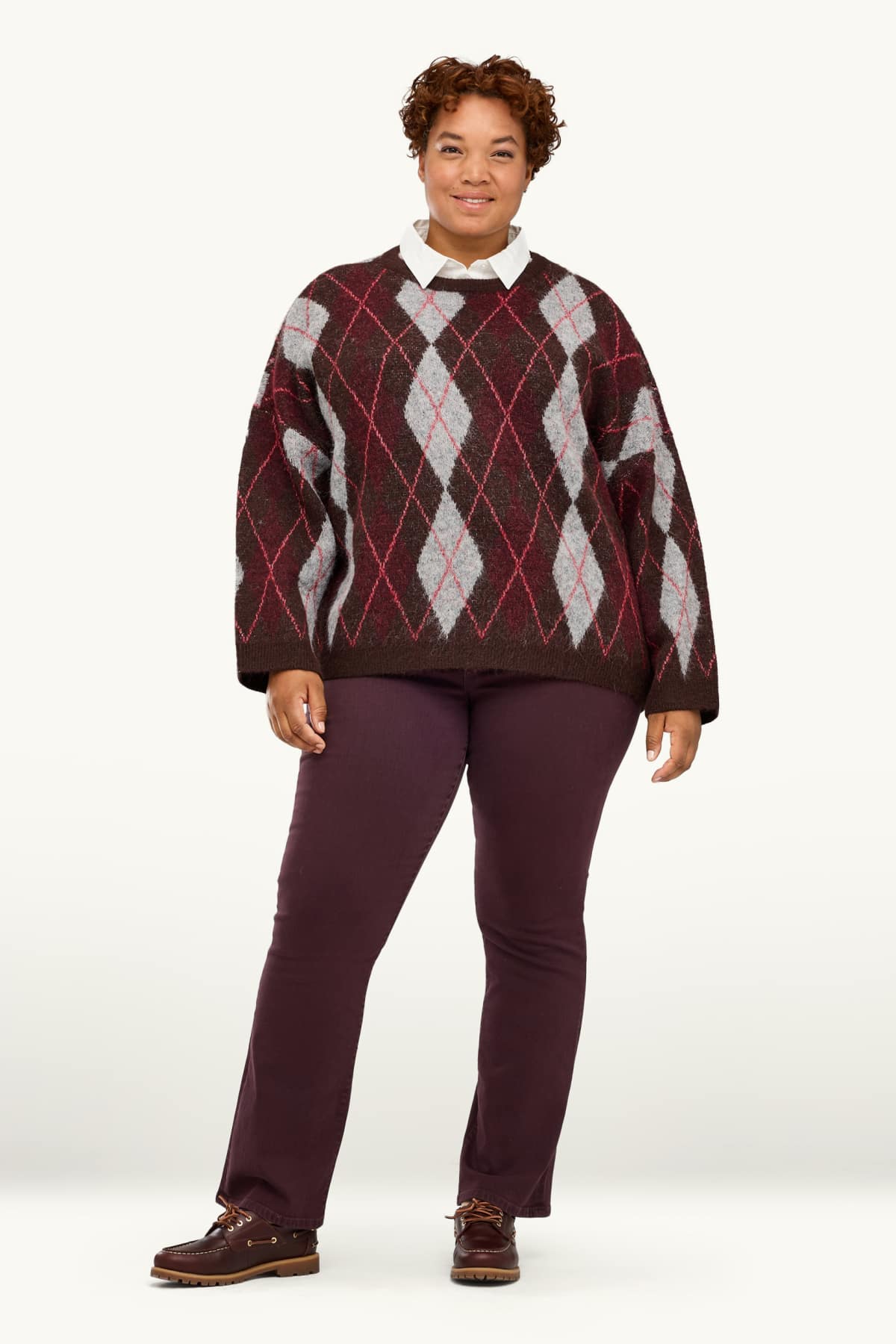 Set - jumper and blouse collar - 2 piece - check - brown