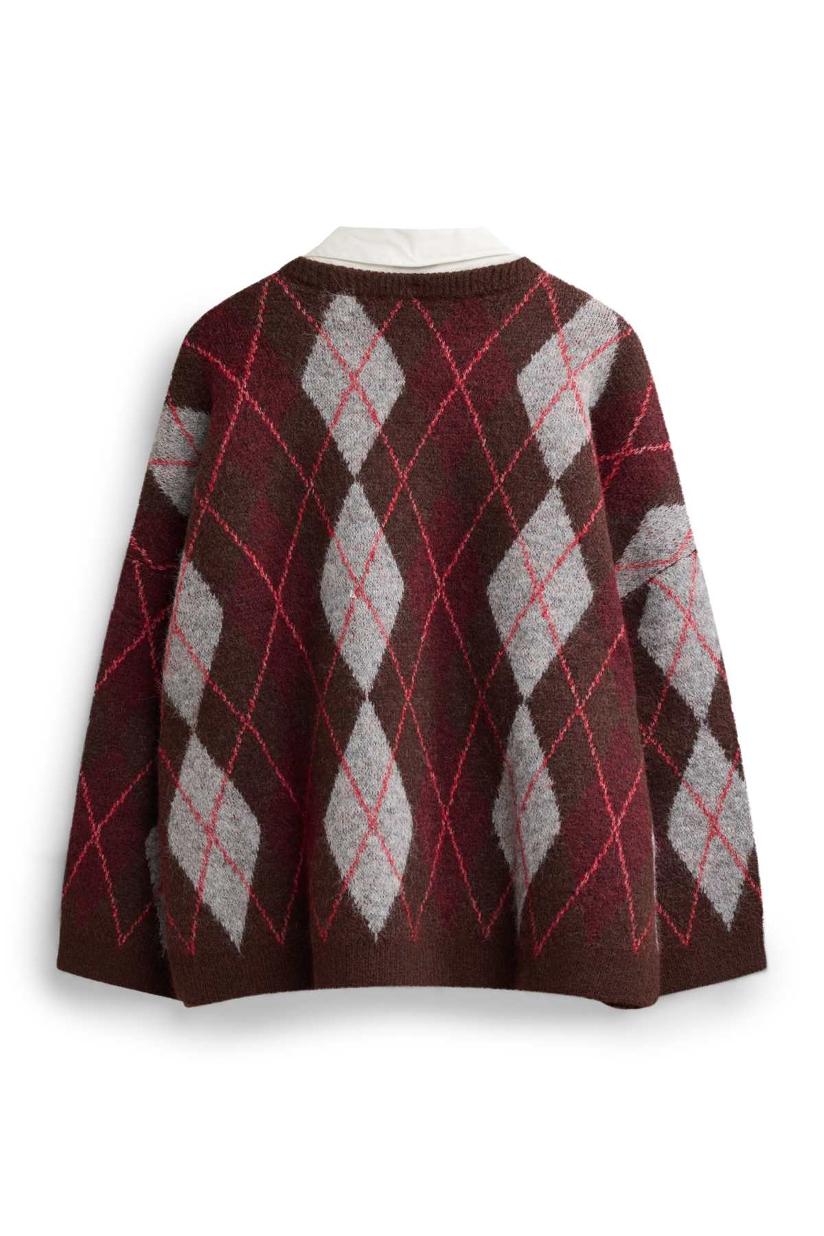 Set - jumper and blouse collar - 2 piece - check - brown