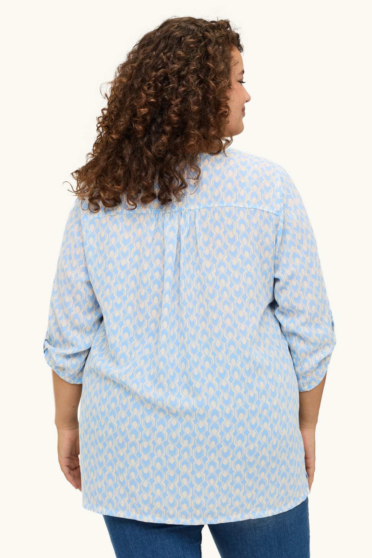 V-neck blouse - patterned - white / light blue