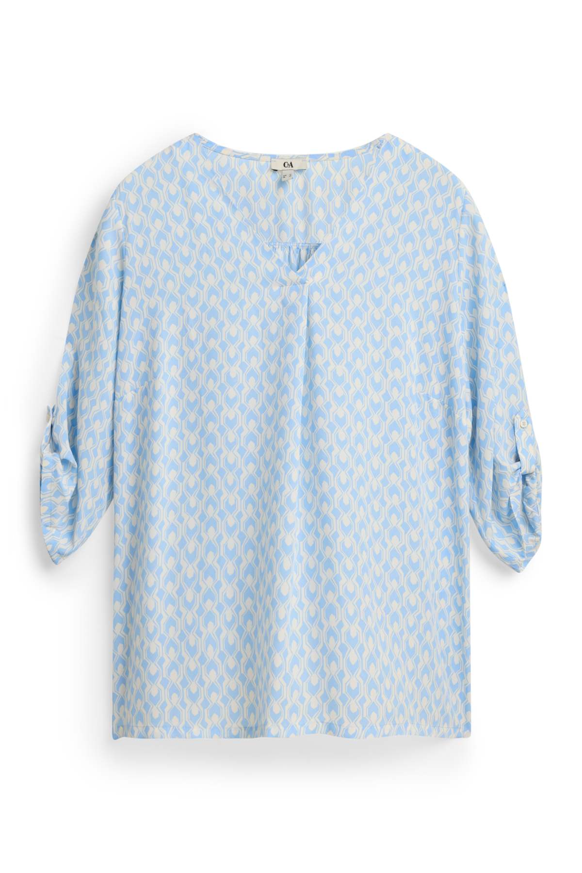 V-neck blouse - patterned - white / light blue
