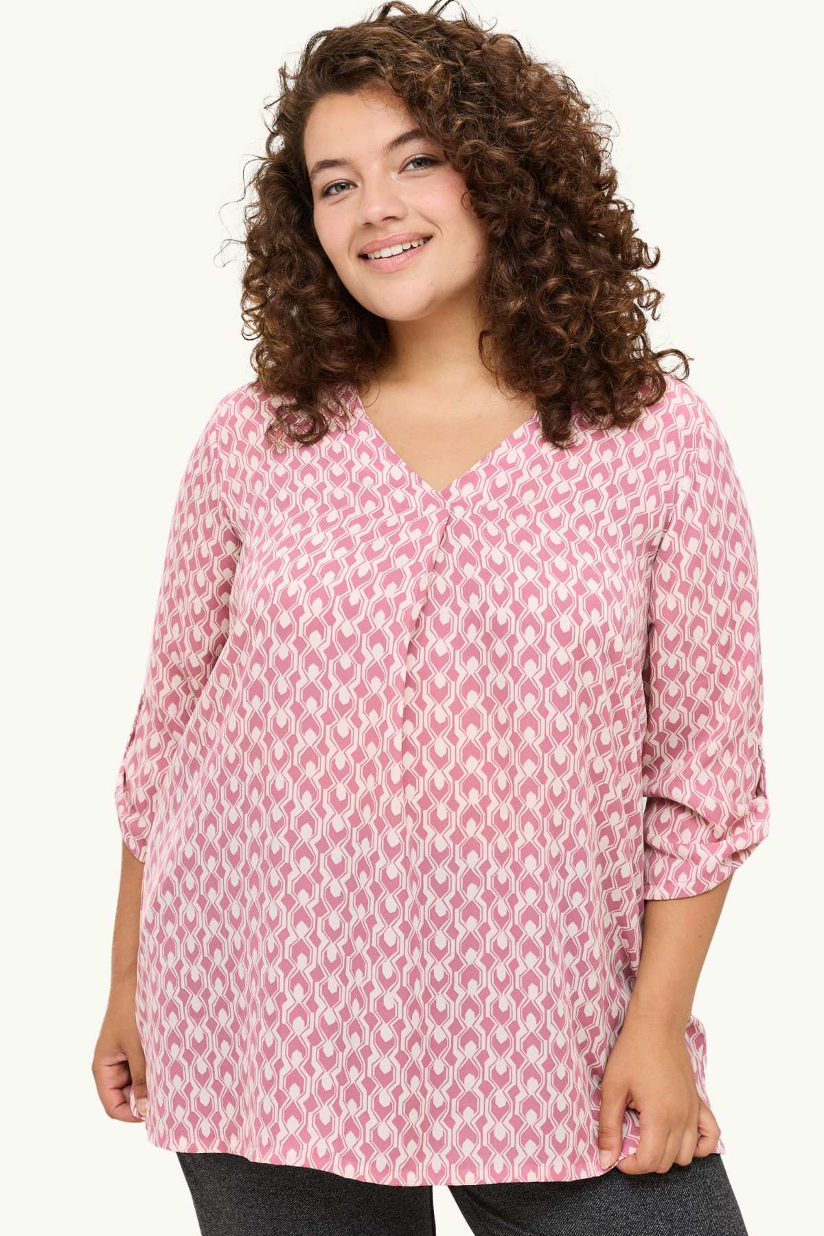 V-neck blouse - patterned - pink / rose