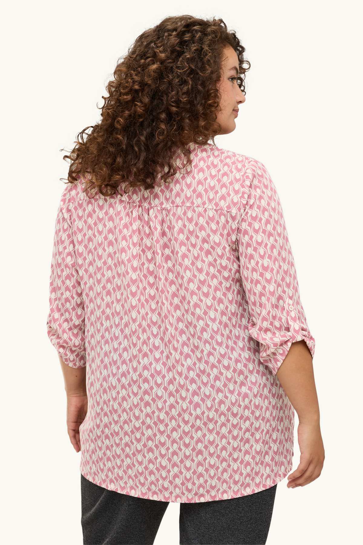 V-neck blouse - patterned - pink / rose