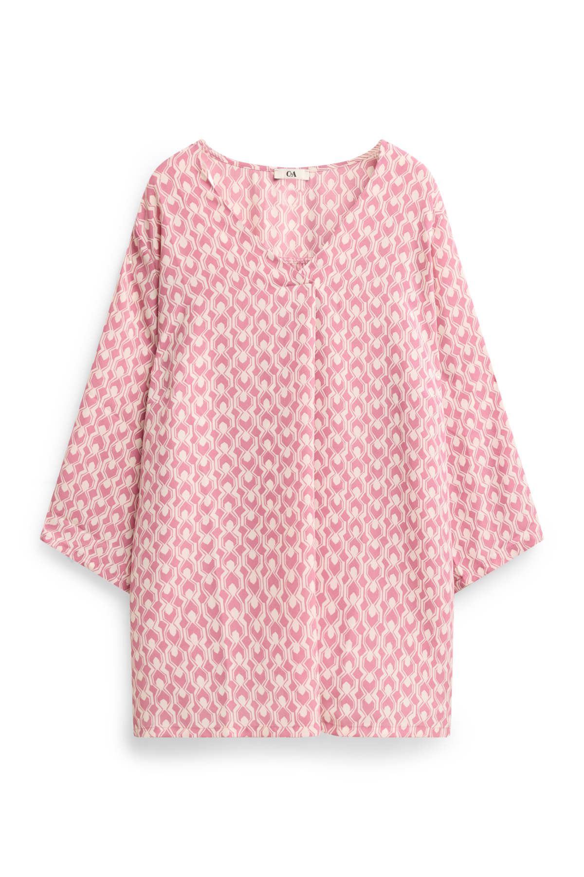 V-neck blouse - patterned - pink / rose