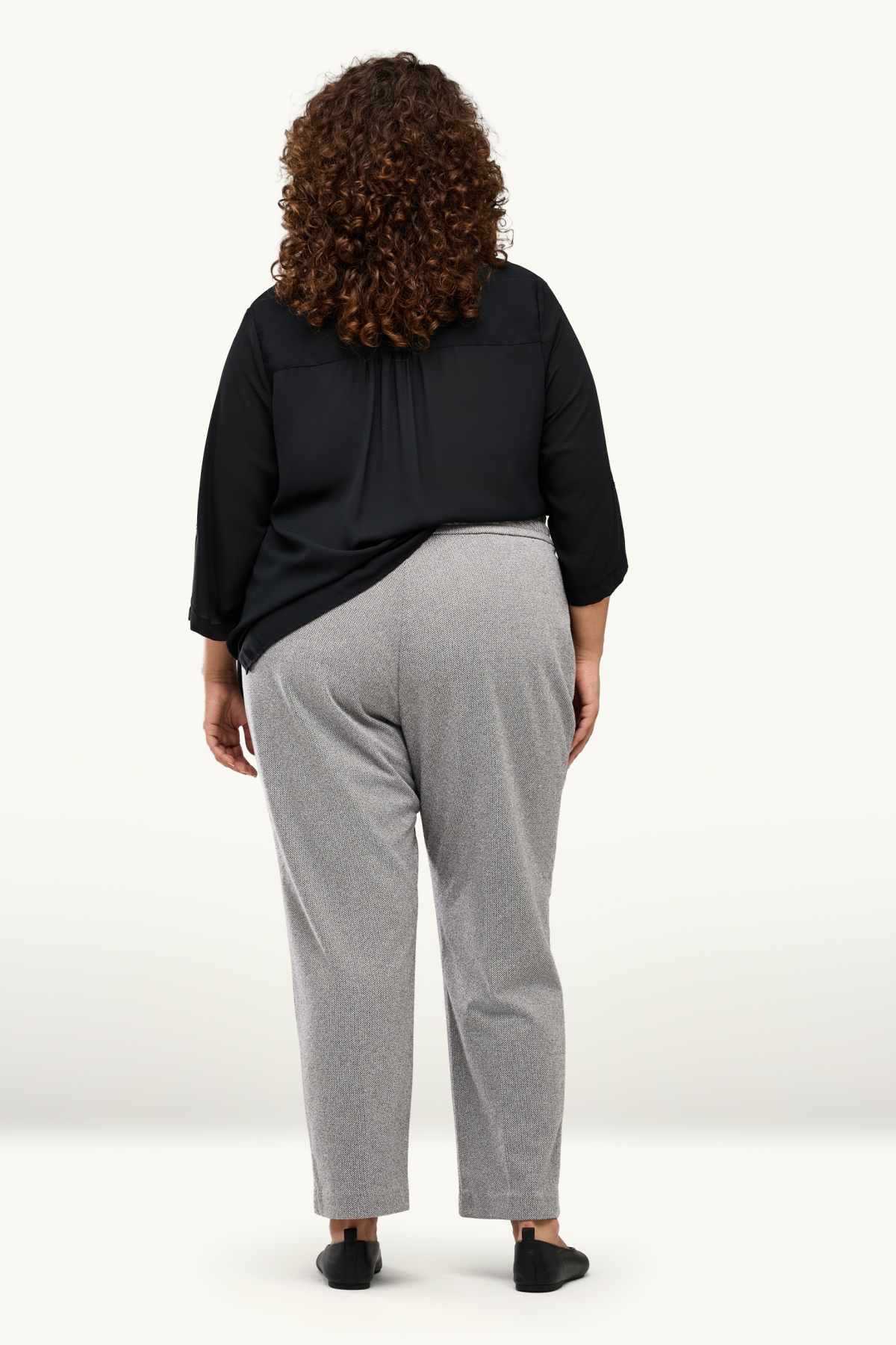 Cloth trousers - high waist - tapered fit - textured - gray-melange
