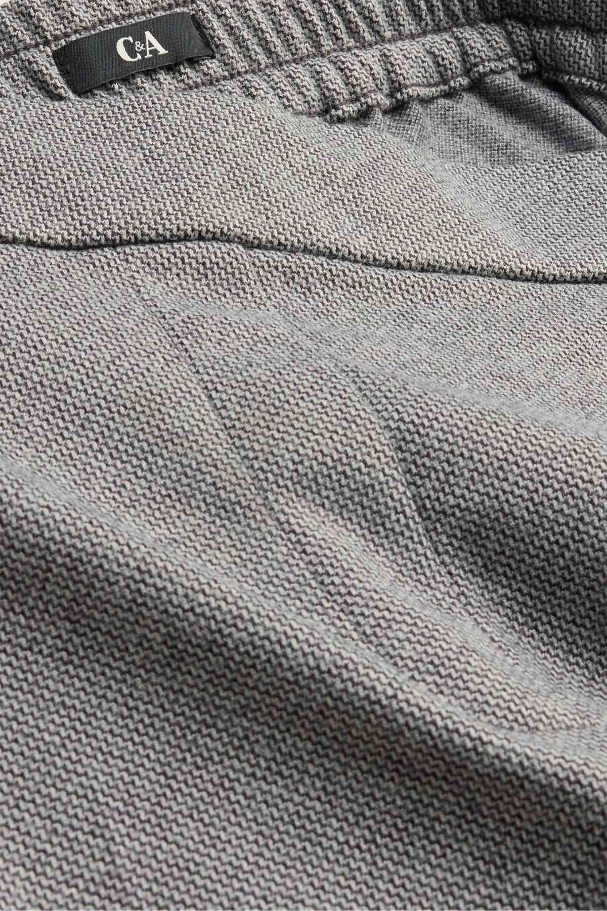 Cloth trousers - high waist - tapered fit - textured - gray-melange