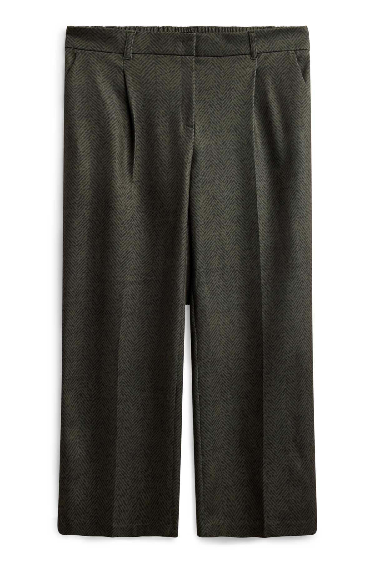 Cloth trousers - high waist - wide leg - patterned - dark green