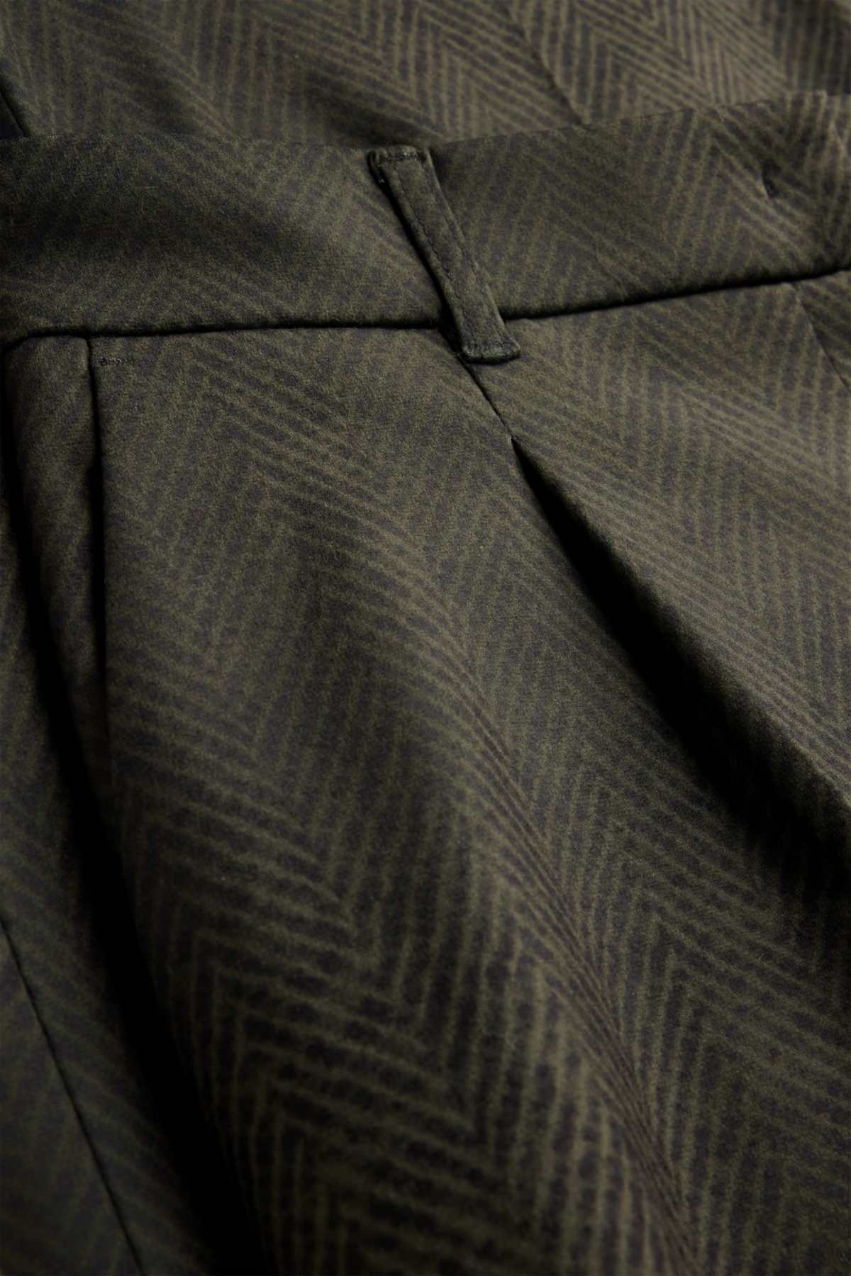 Cloth trousers - high waist - wide leg - patterned - dark green