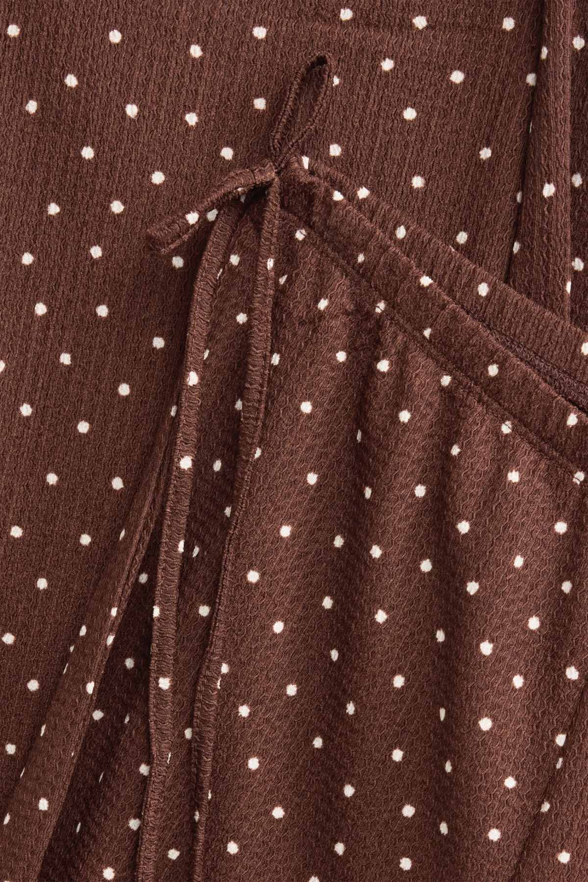 Trousers - mid-rise waist - palazzo - polka dot - brown / cremewhite