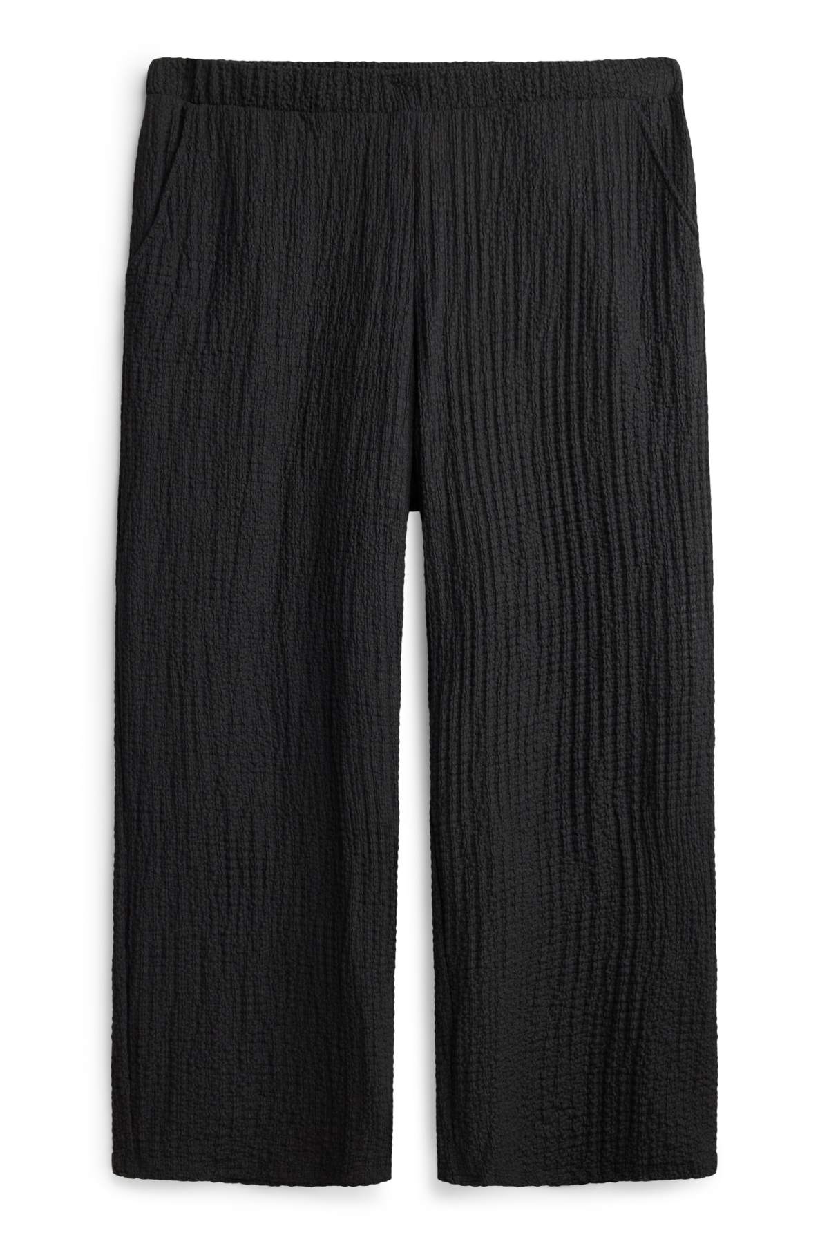 Trousers - mid-rise waist - straight fit - textured - black