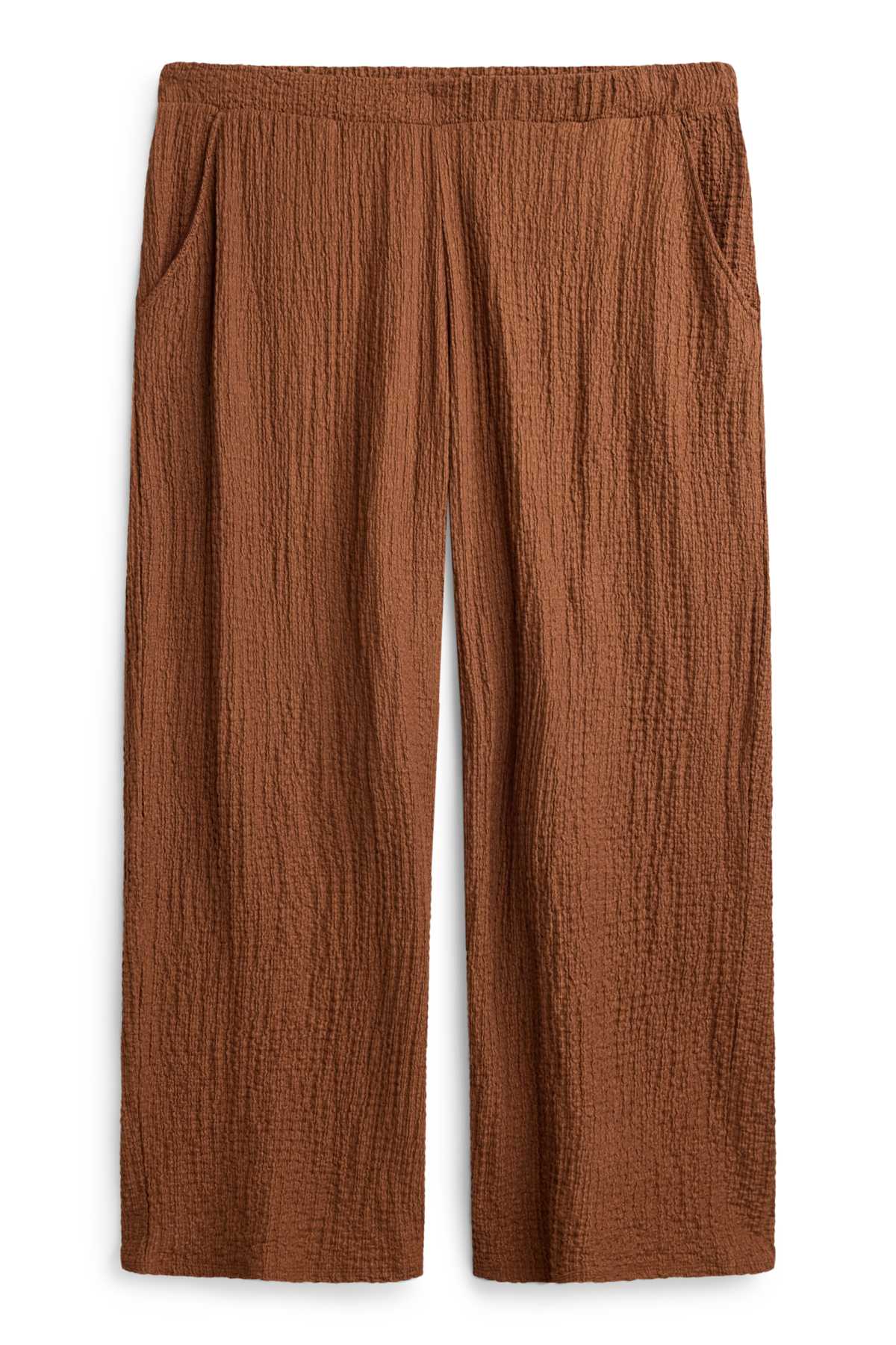 Trousers - mid-rise waist - straight fit - textured - rust