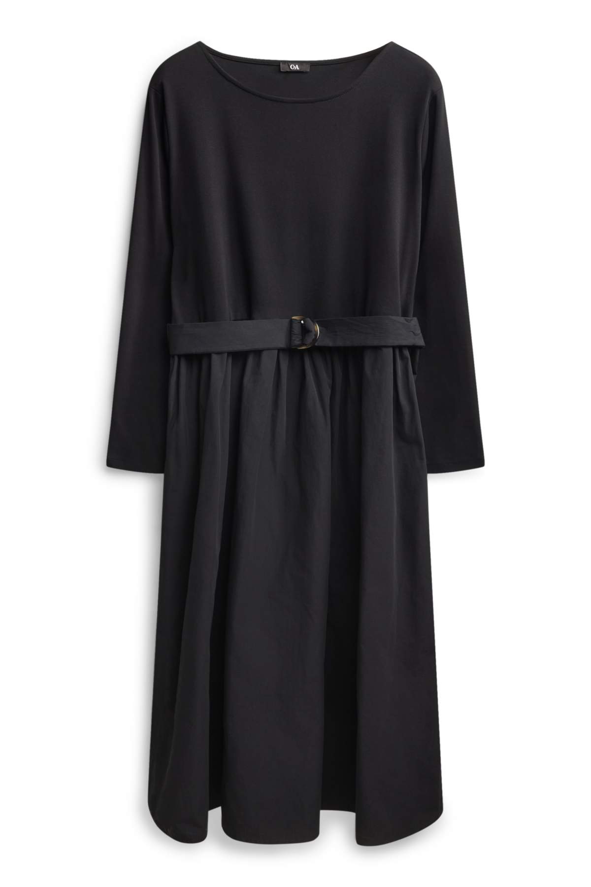 Fit & flare dress with belt - black