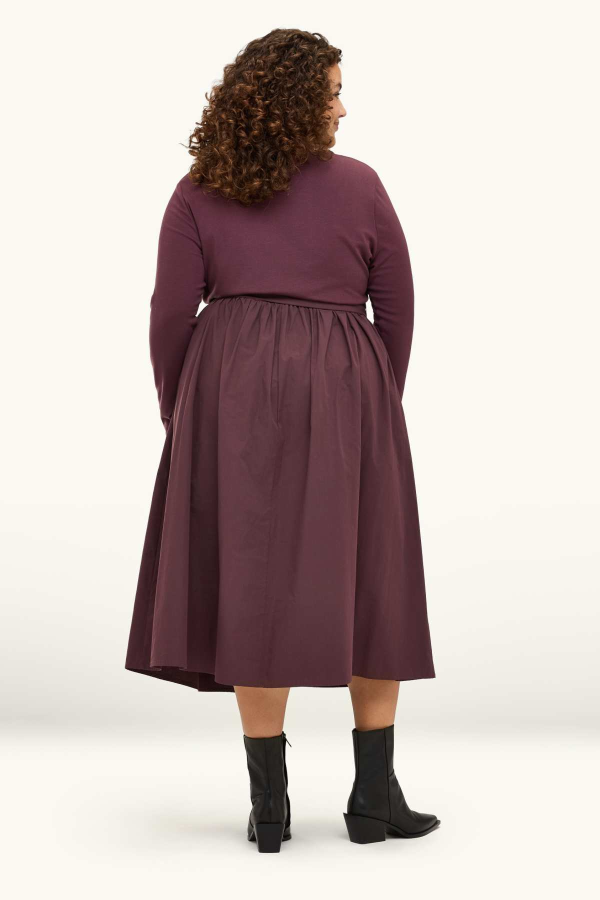 Fit & flare dress with belt - bordeaux