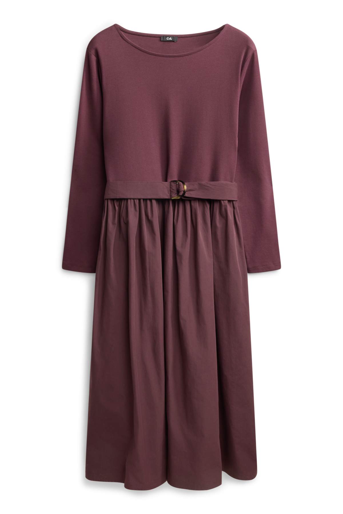 Fit & flare dress with belt - bordeaux