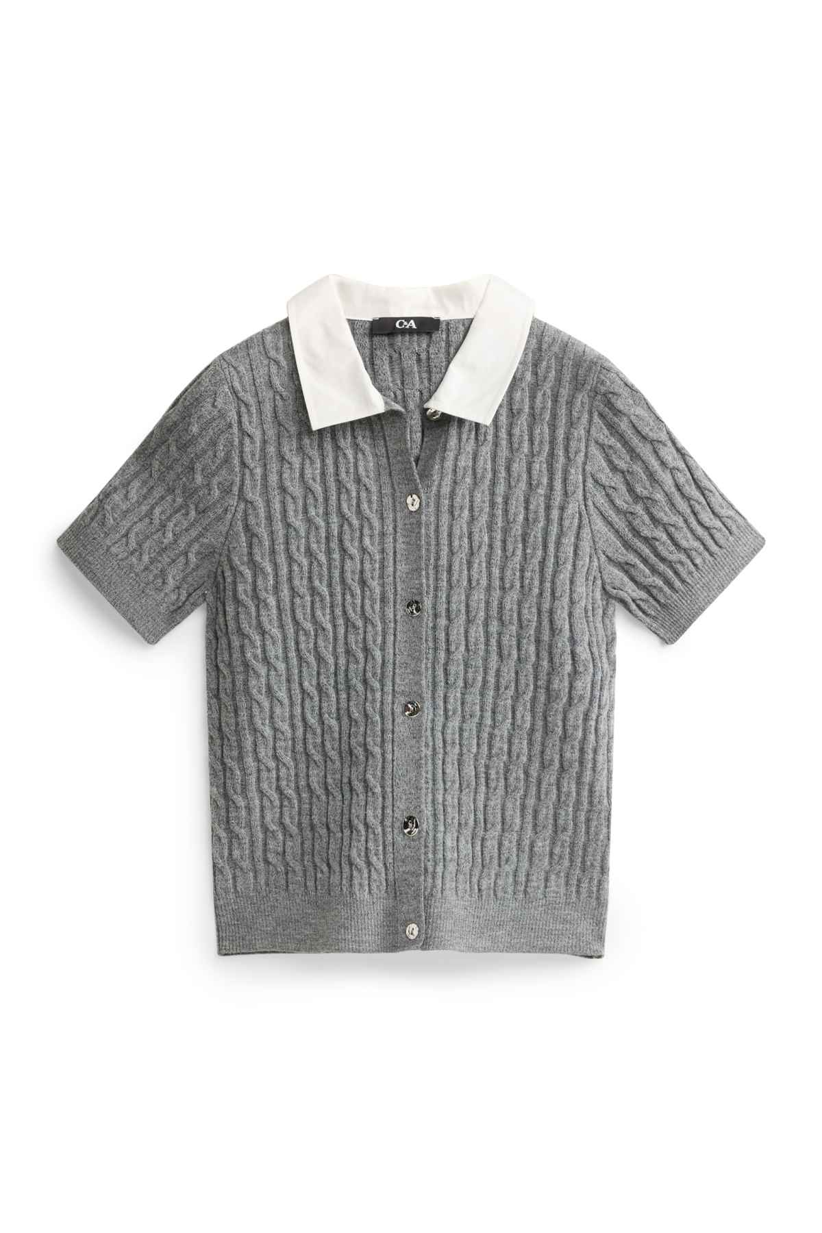 Cardigan - cable knit pattern - gray