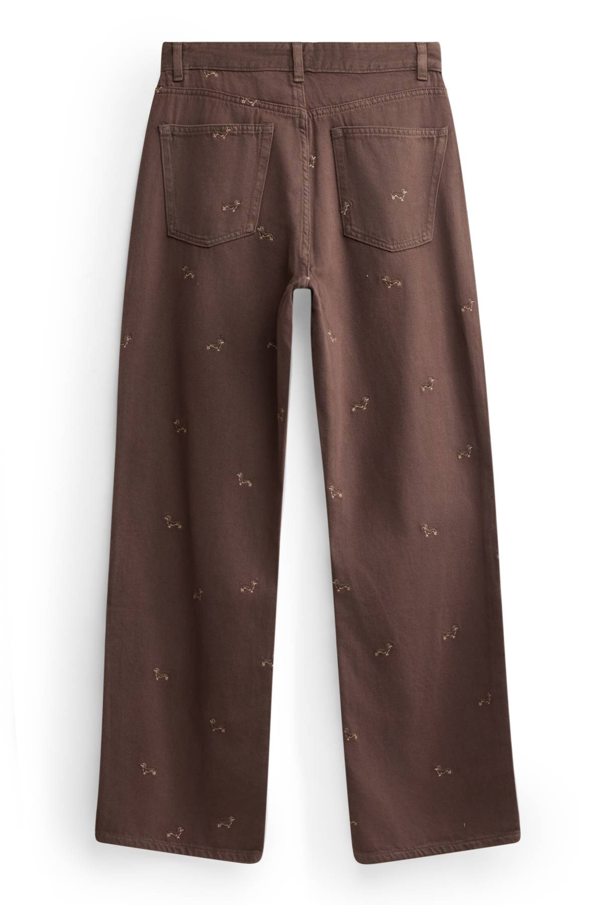 Baggy jeans - mid-rise waist - embroidered - brown