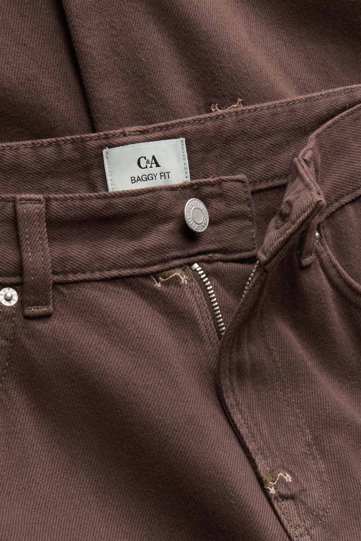 Baggy jeans - mid-rise waist - embroidered - brown