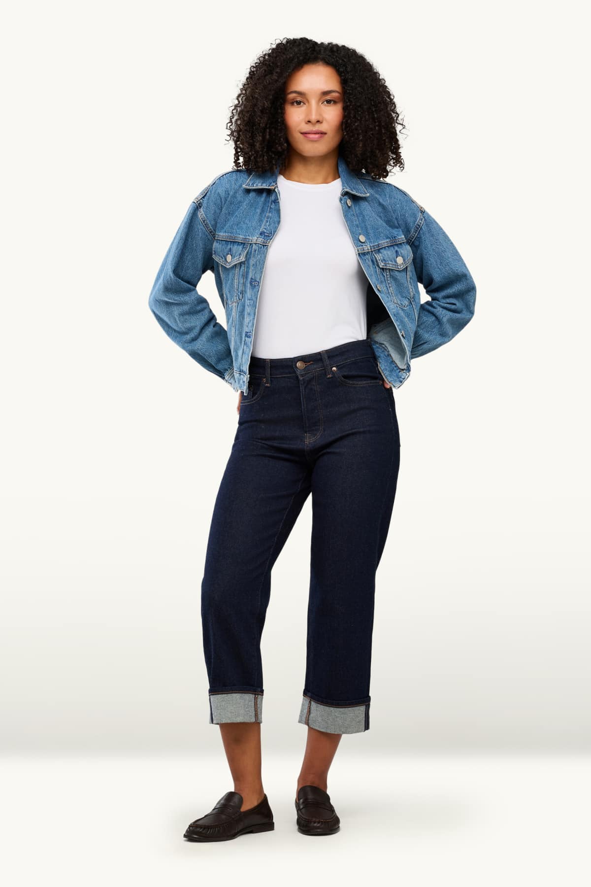 Boyfriend jeans - mid-rise waist - denim-dark blue