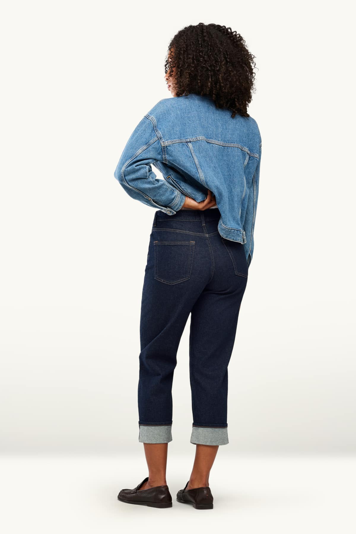 Boyfriend jeans - mid-rise waist - denim-dark blue
